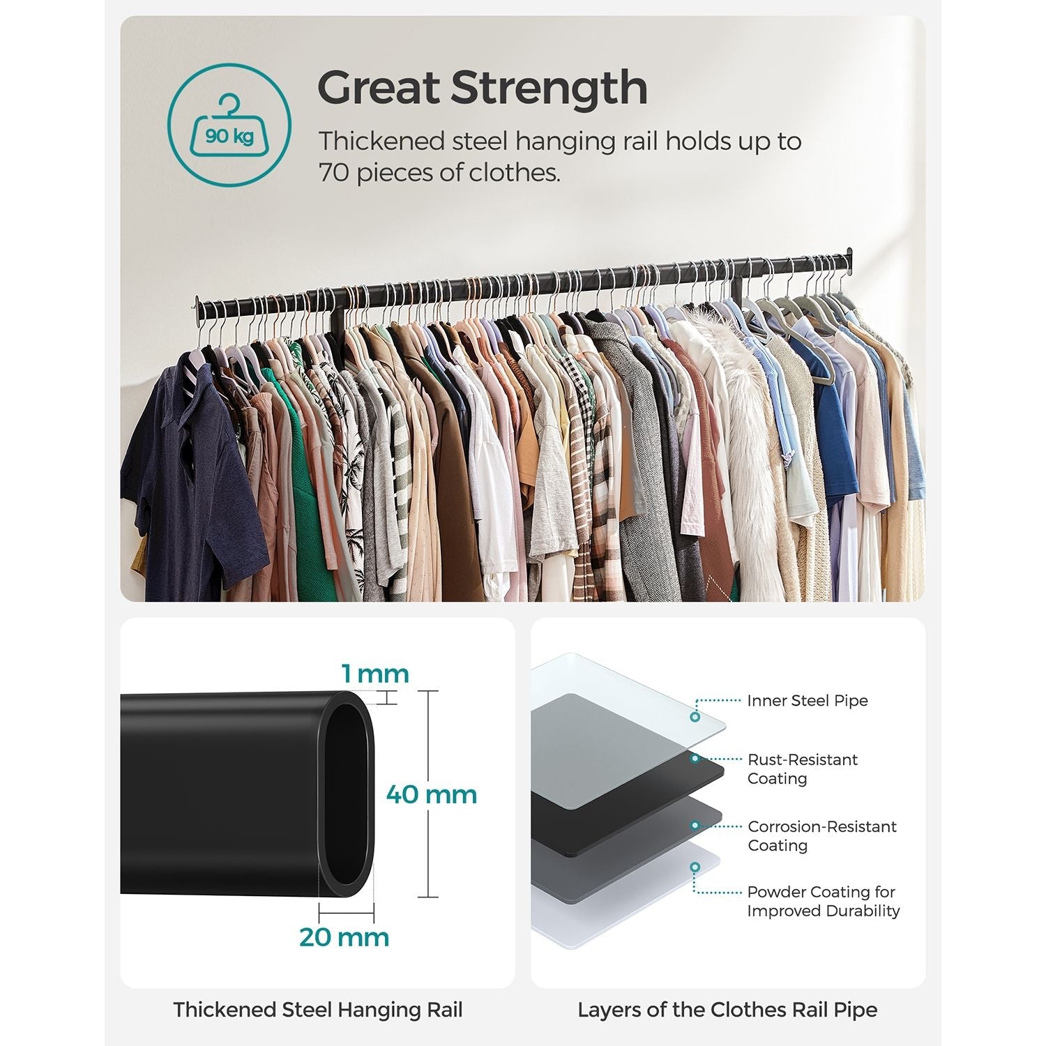 Heavy Duty Mobile Clothes Garment Rack - Chrome