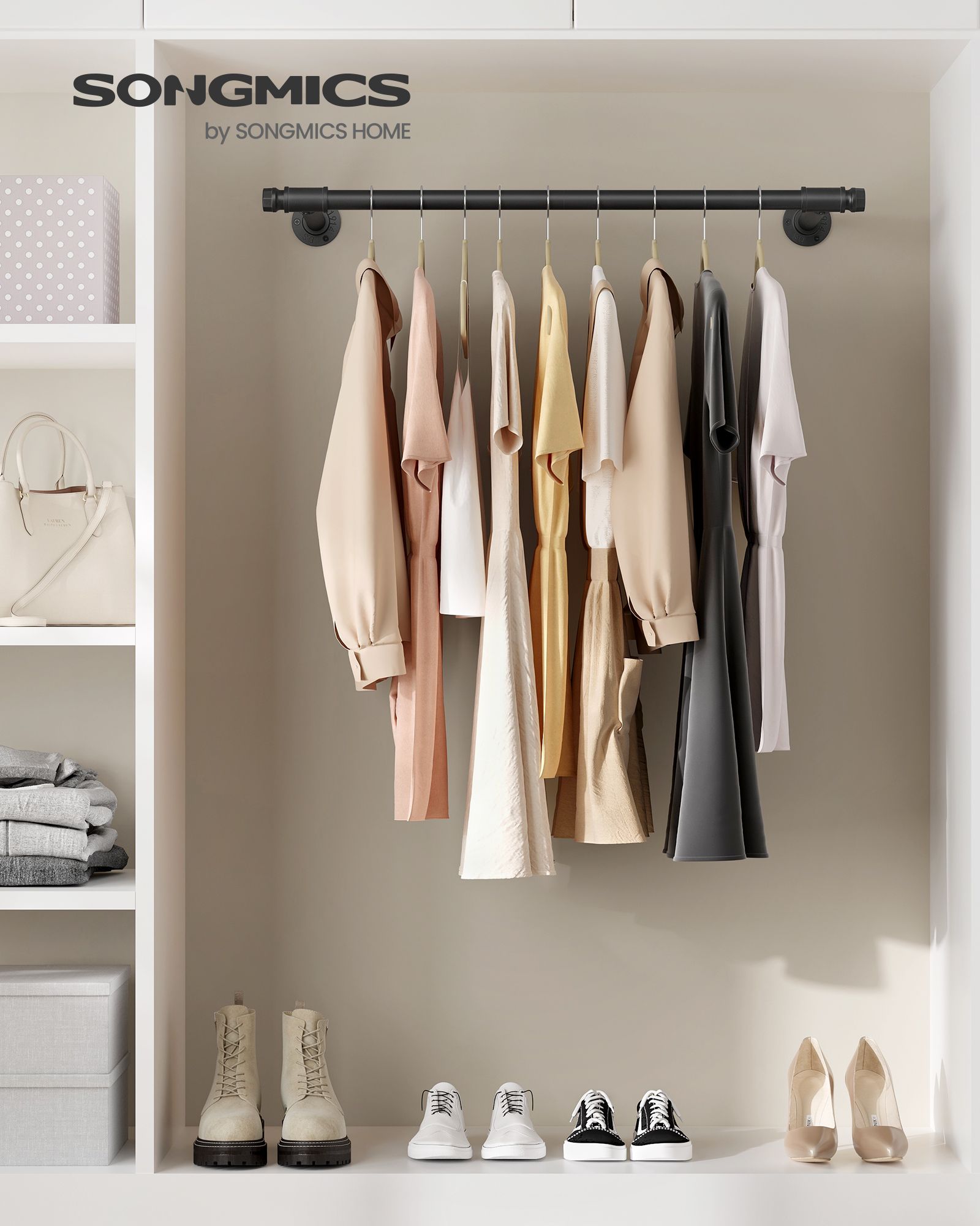 Wall-Mounted Clothes Rail - Steel - Black - 60 kg Load Capacity
