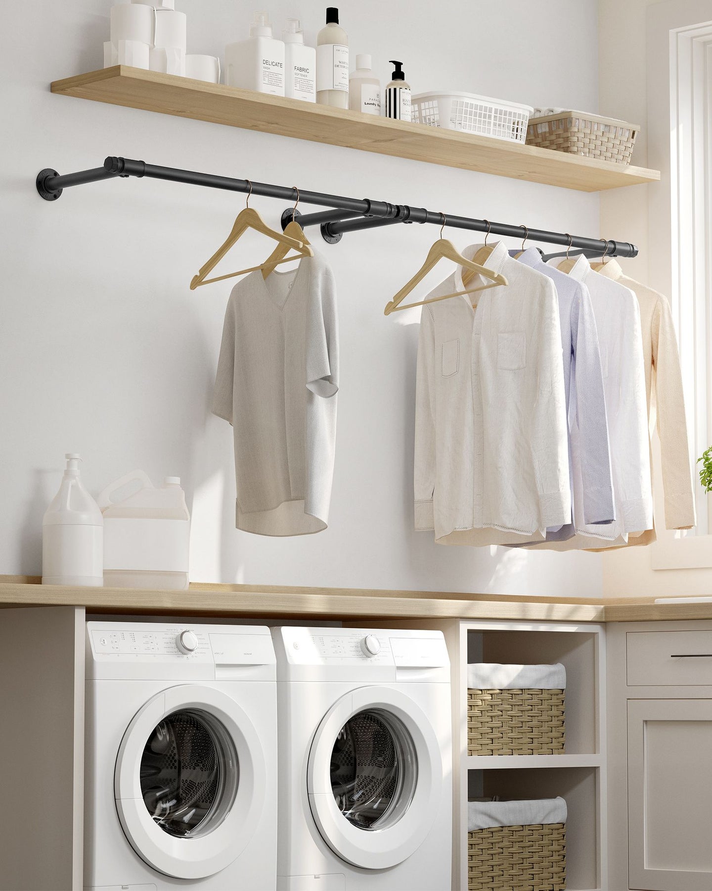 Wall-Mounted Clothes Rail - Steel - Black - 60 kg Load Capacity
