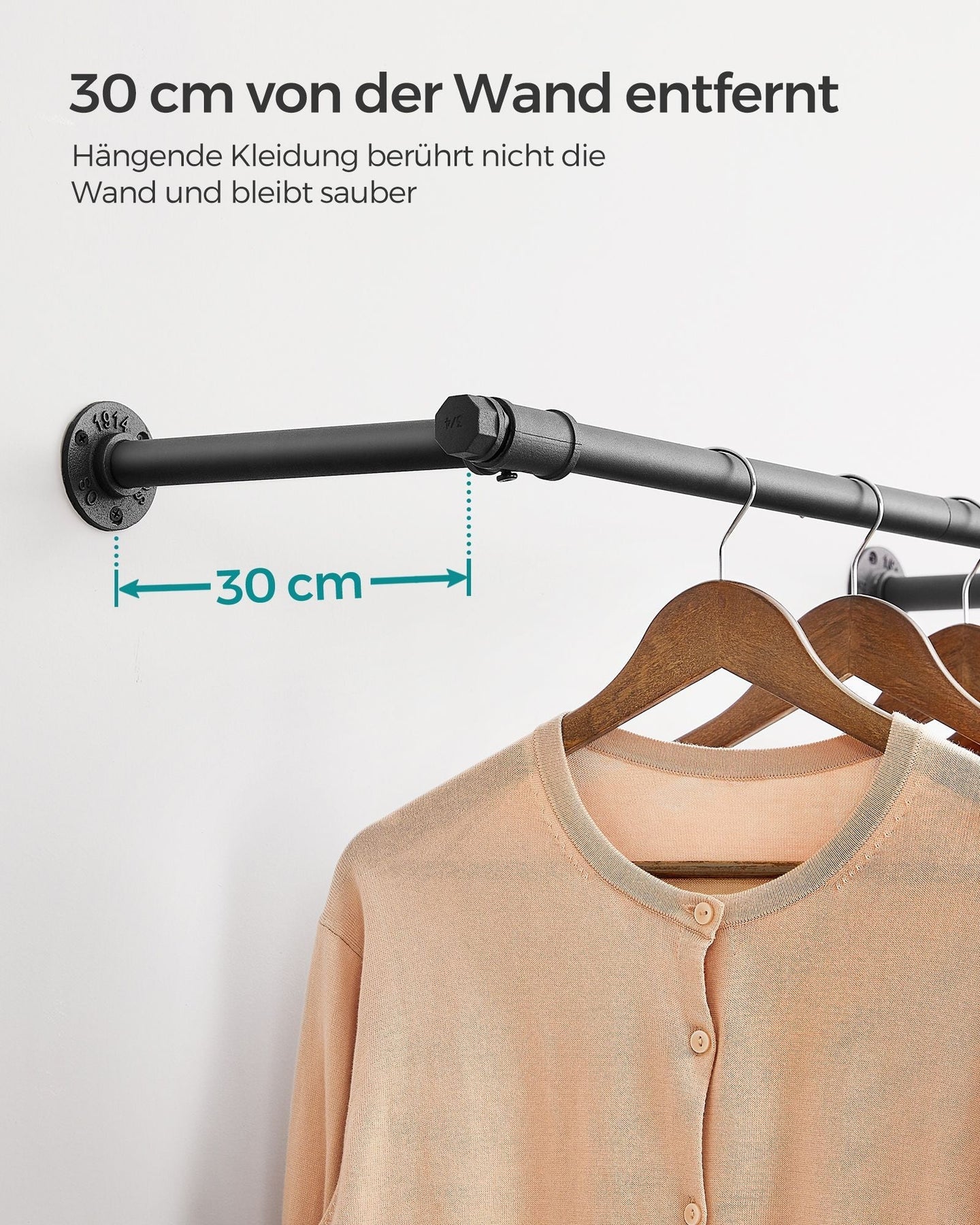 Set of 2 Wall-Mounted Clothes Rails - Steel - Black - 60 kg Load Capacity