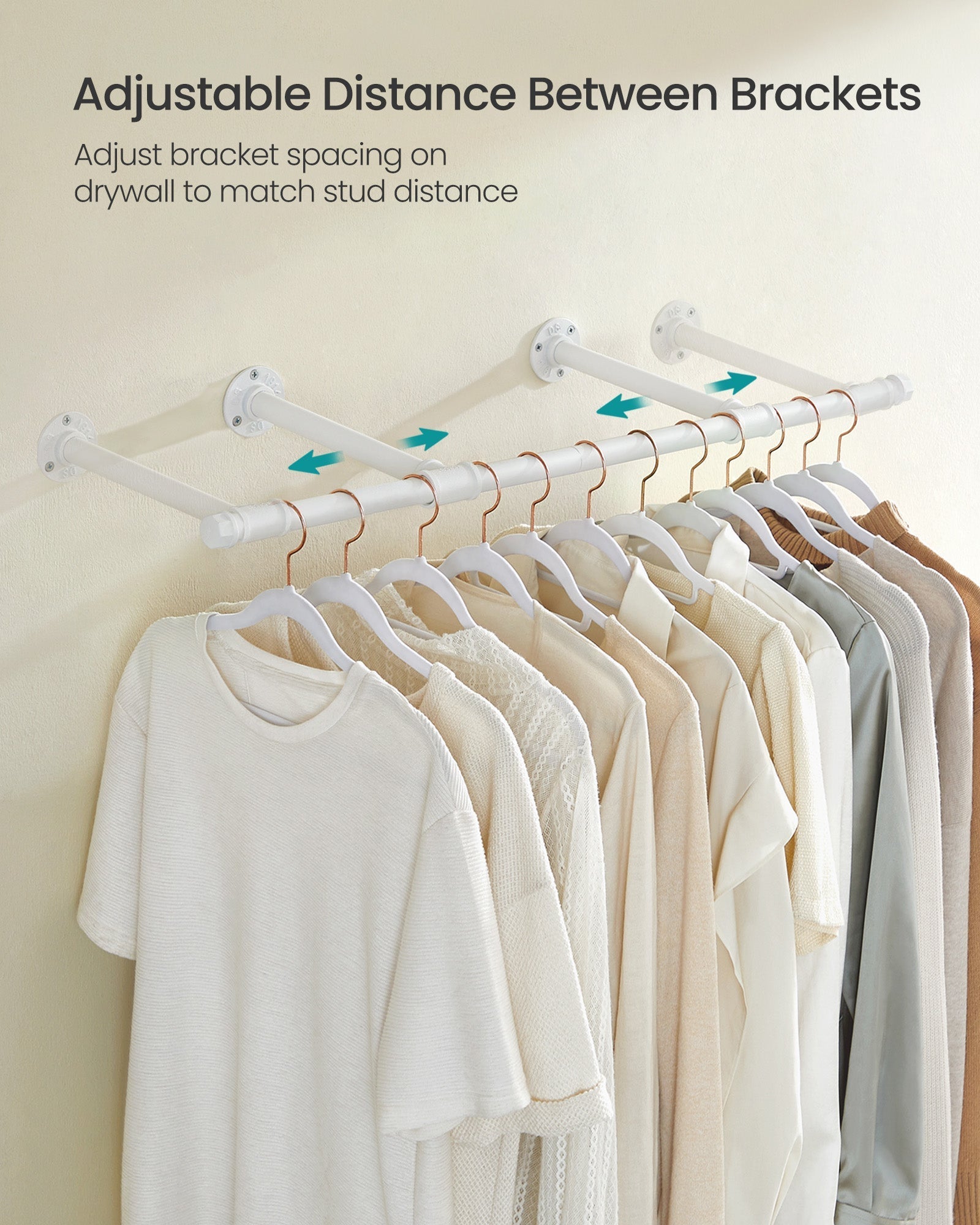 Set of 2 Wall-Mounted Clothes Rails - Steel - Cloud White