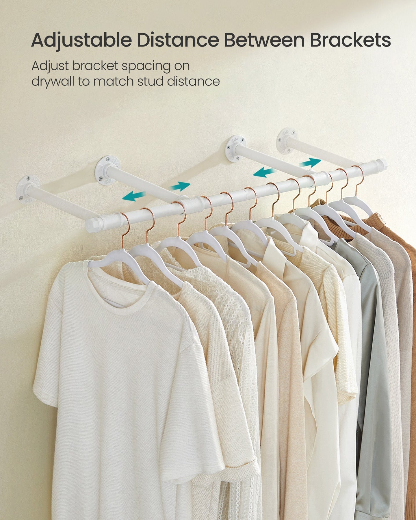 Set of 2 Wall-Mounted Clothes Rails - Steel - Cloud White