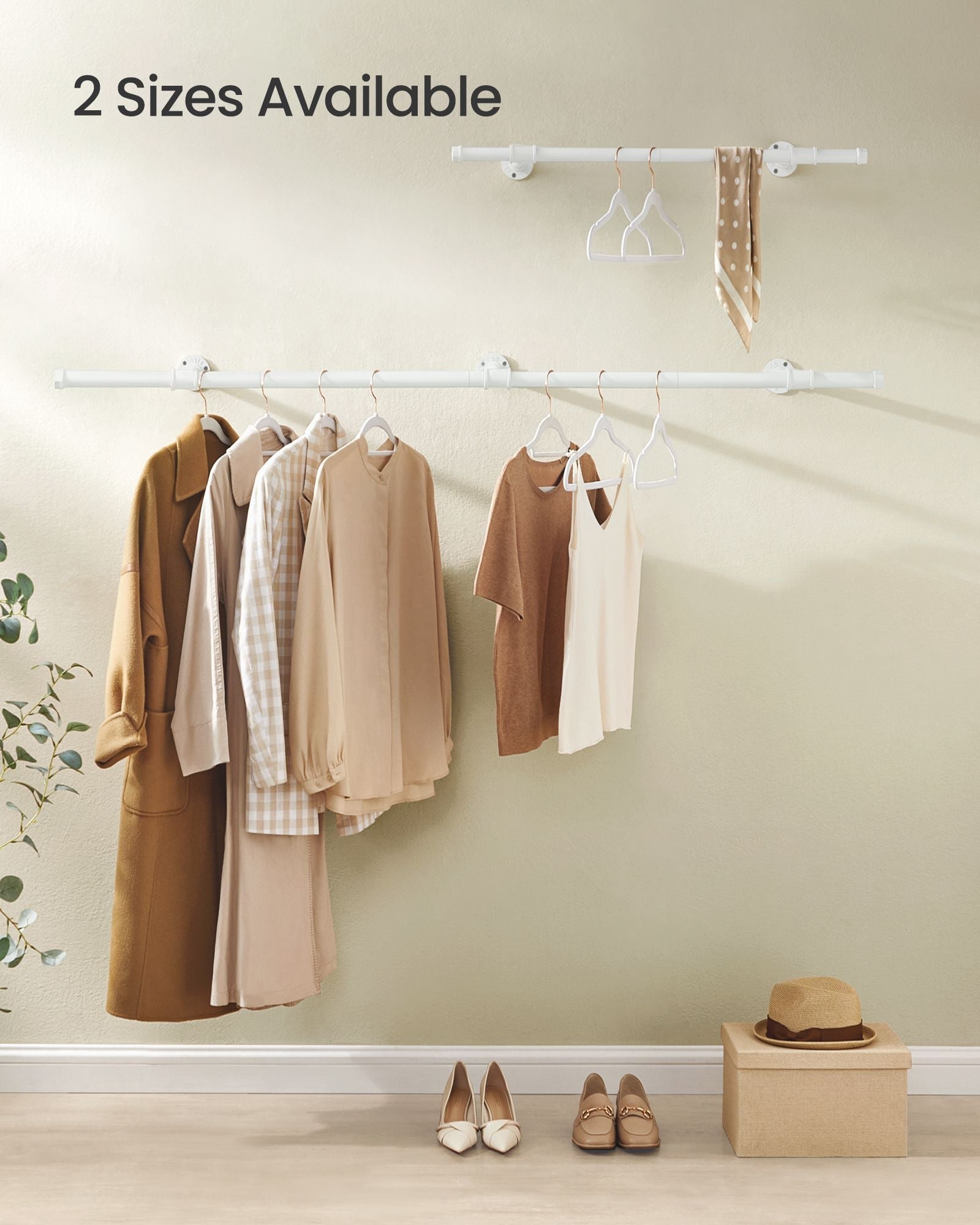 Set of 2 Wall-Mounted Clothes Rails - Steel - Cloud White