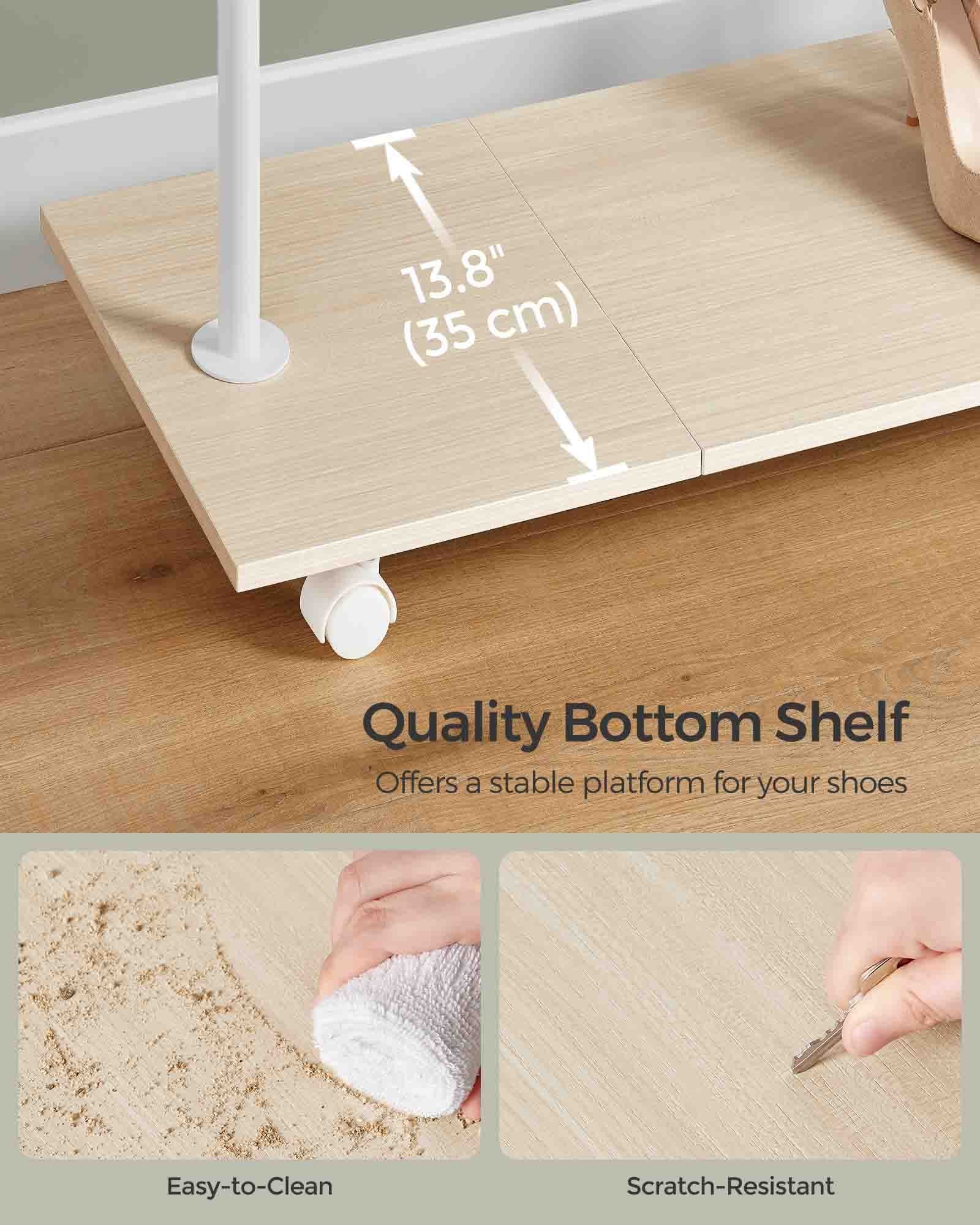 Portable Clothes Rack - Metal - Natural Beige - With Storage Shelf and Wheels