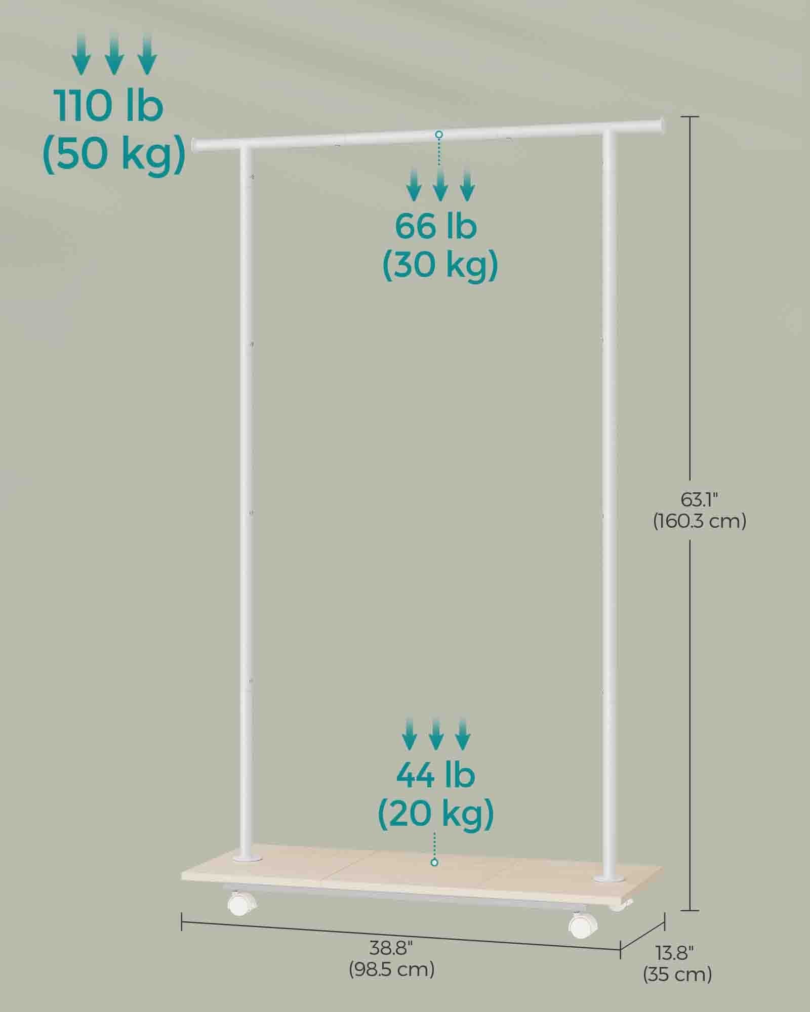 Portable Clothes Rack - Metal - Natural Beige - With Storage Shelf and Wheels