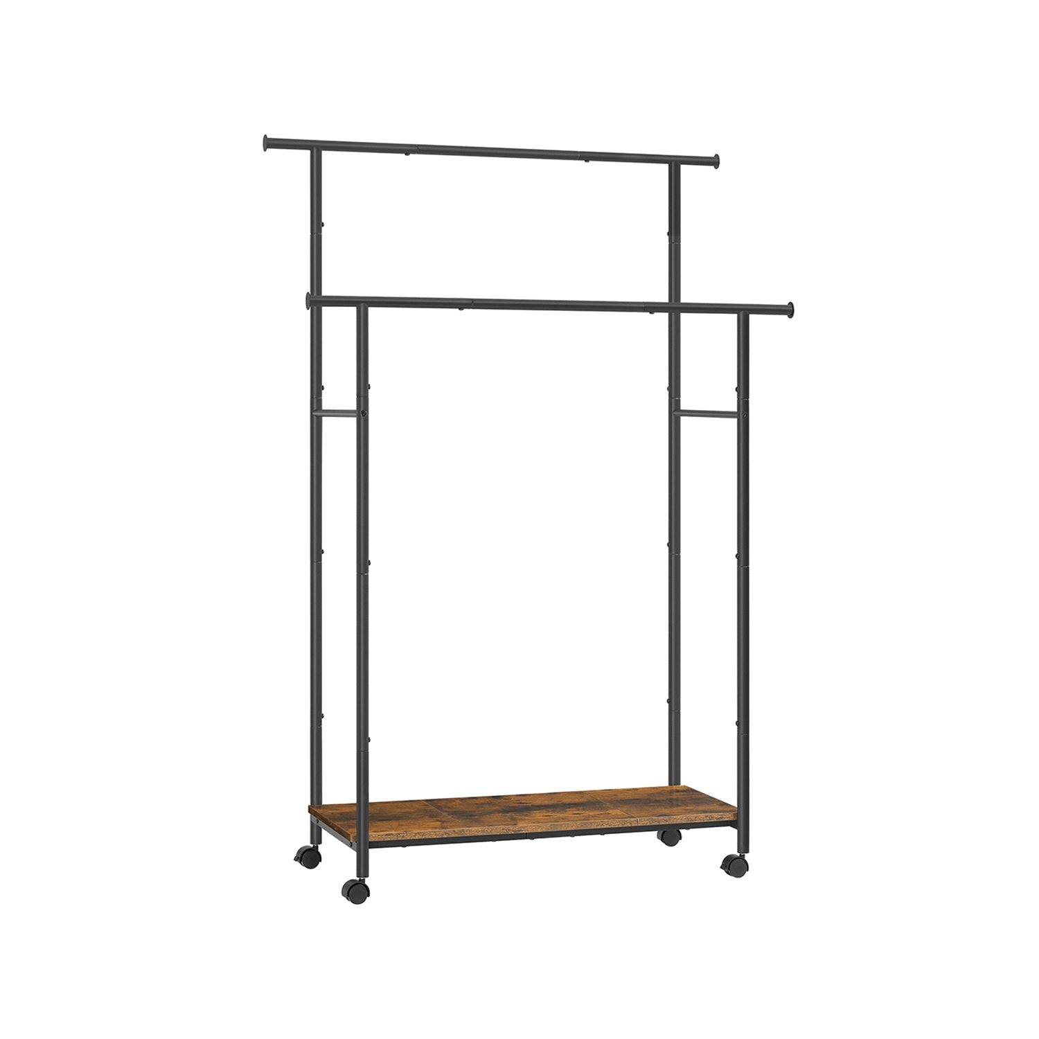 Double-Rod Clothes Rack - Metal - Rustic Brown - Portable with Storage Shelf