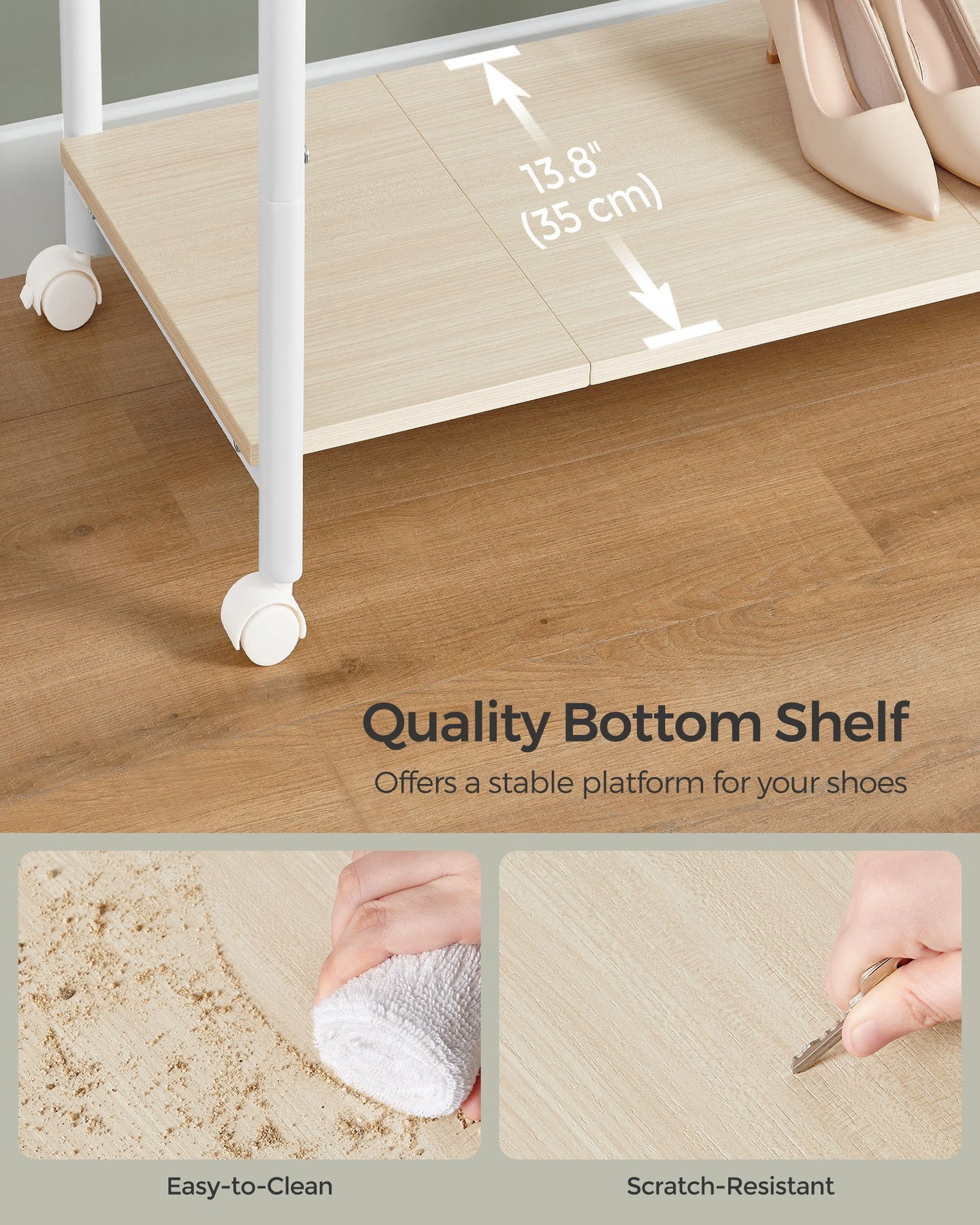 Double-Rod Clothes Rack - Metal - Cloud White - Portable with Storage Shelf