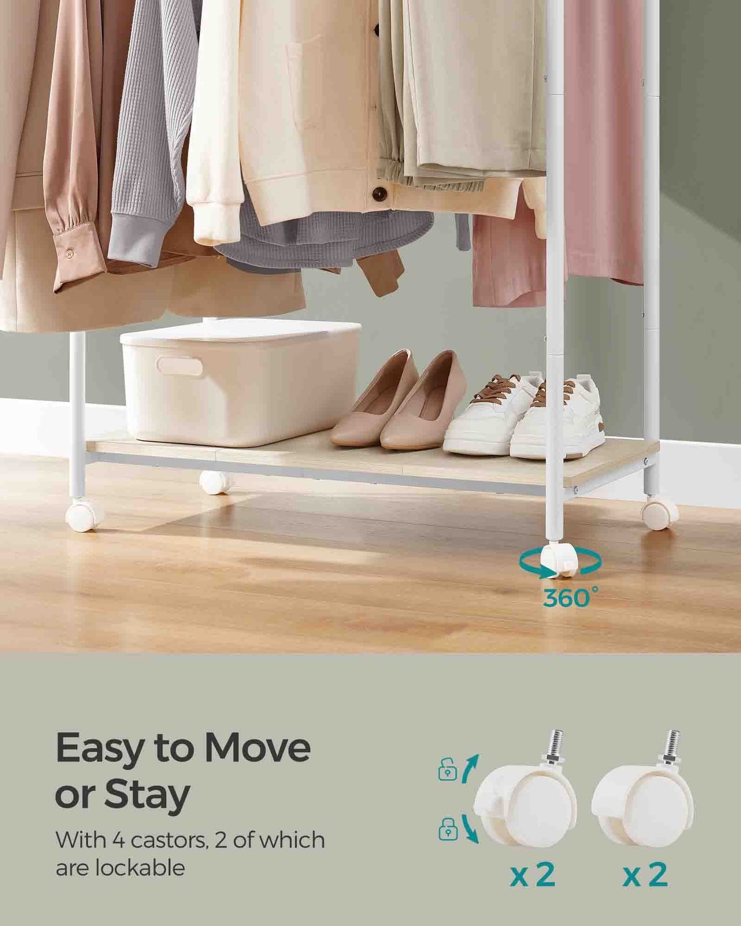 Double-Rod Clothes Rack - Metal - Cloud White - Portable with Storage Shelf