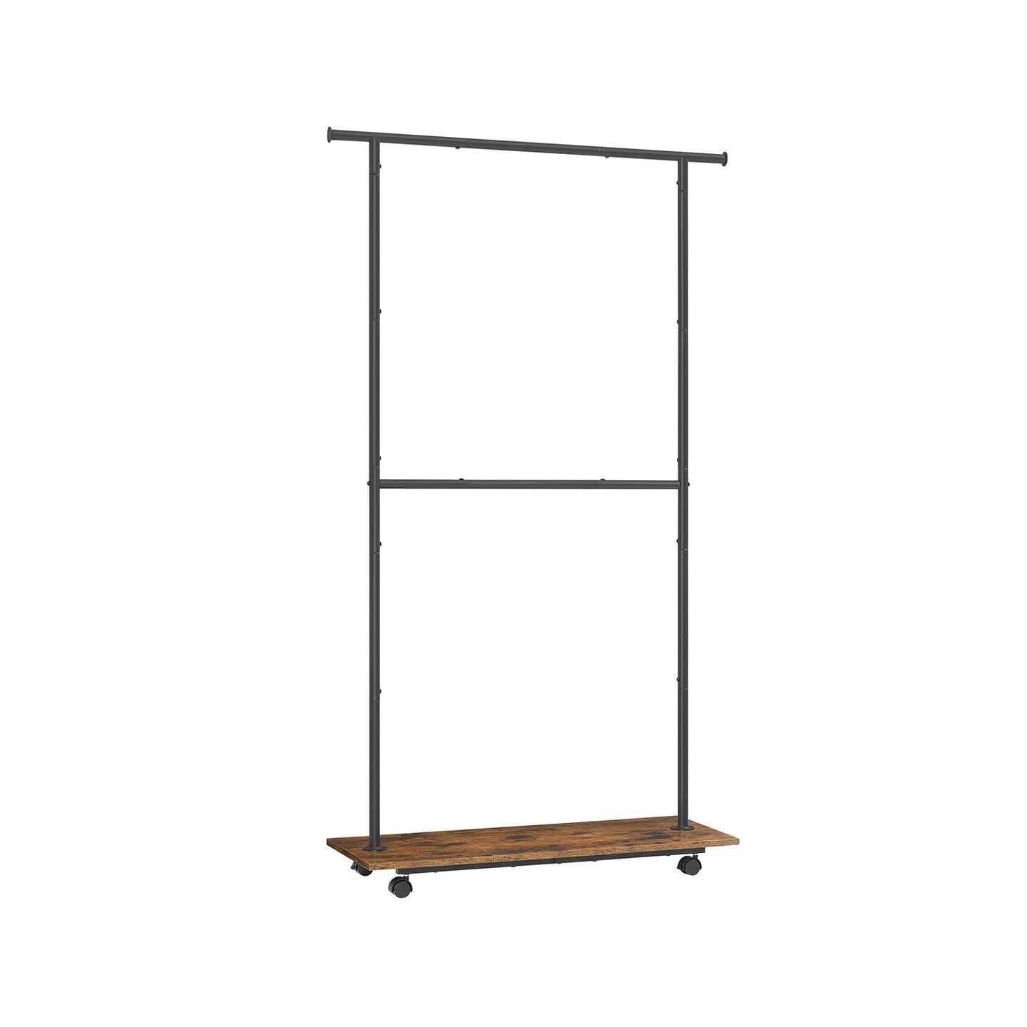 Portable Clothes Rack - Metal - Rustic Brown - Height-Adjustable with Storage Shelf and Wheels