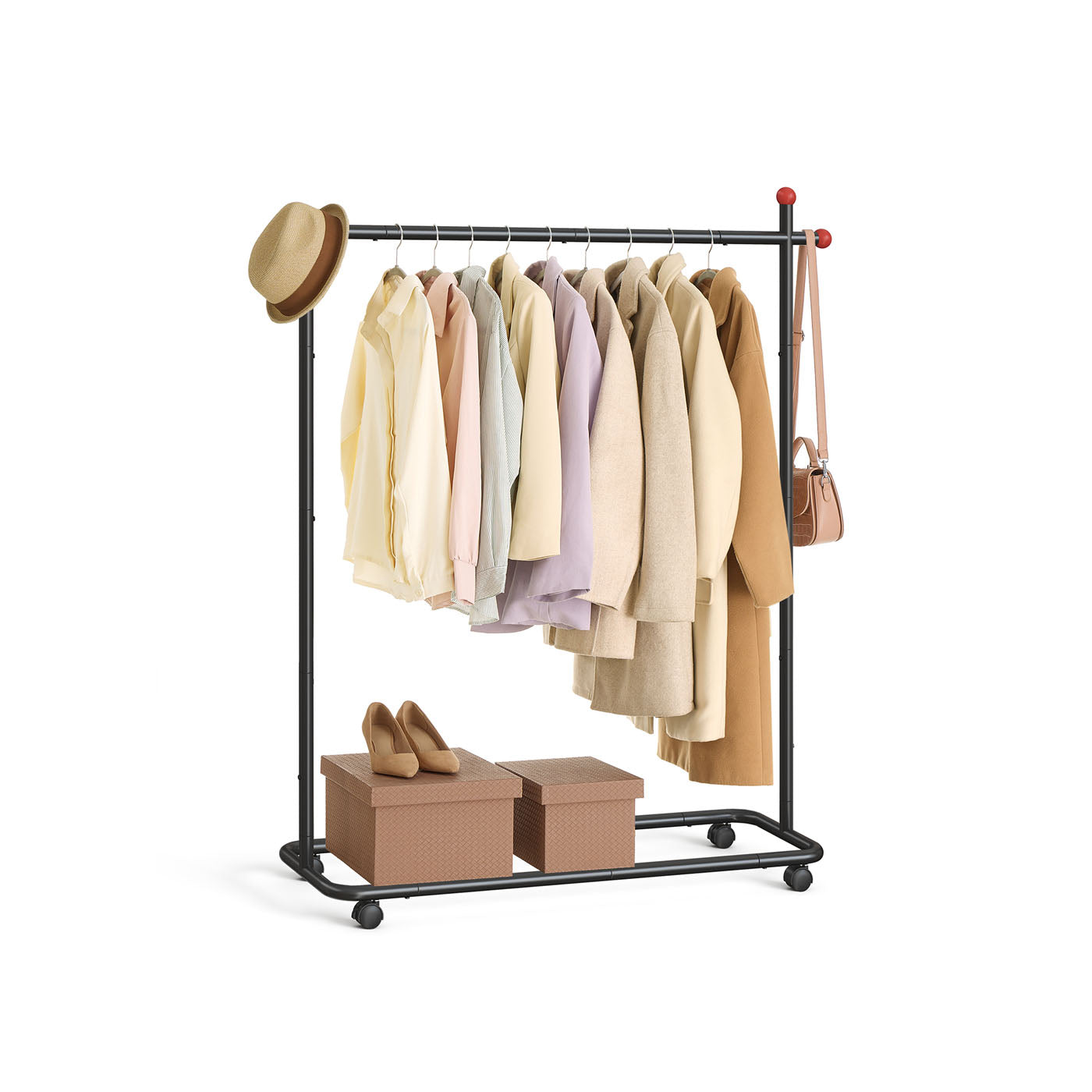Portable Clothes Rack - Metal - Ink Black - Features 1 Clothes Hanging Rail and Matchstick-Shaped Hooks