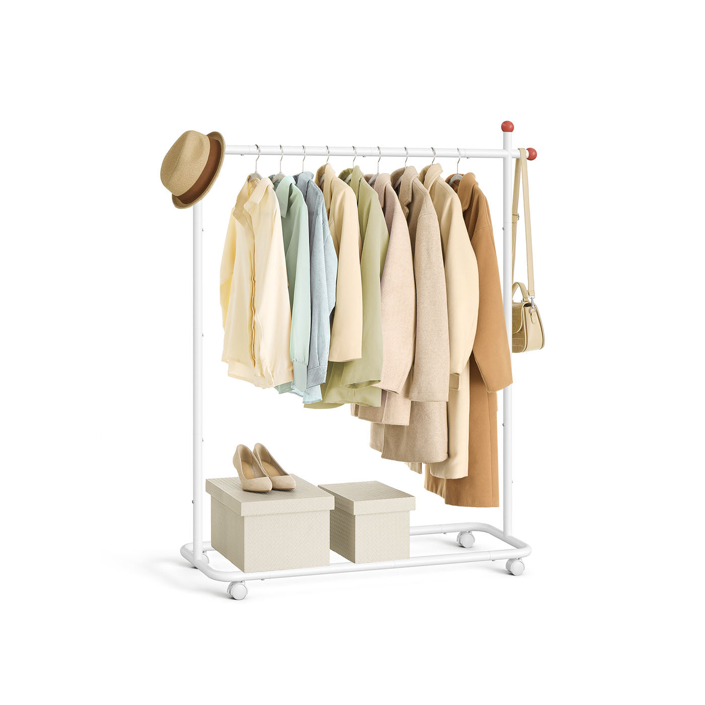 Portable Clothes Rack - Metal - Matte White - Includes Matchstick-Shaped Hooks