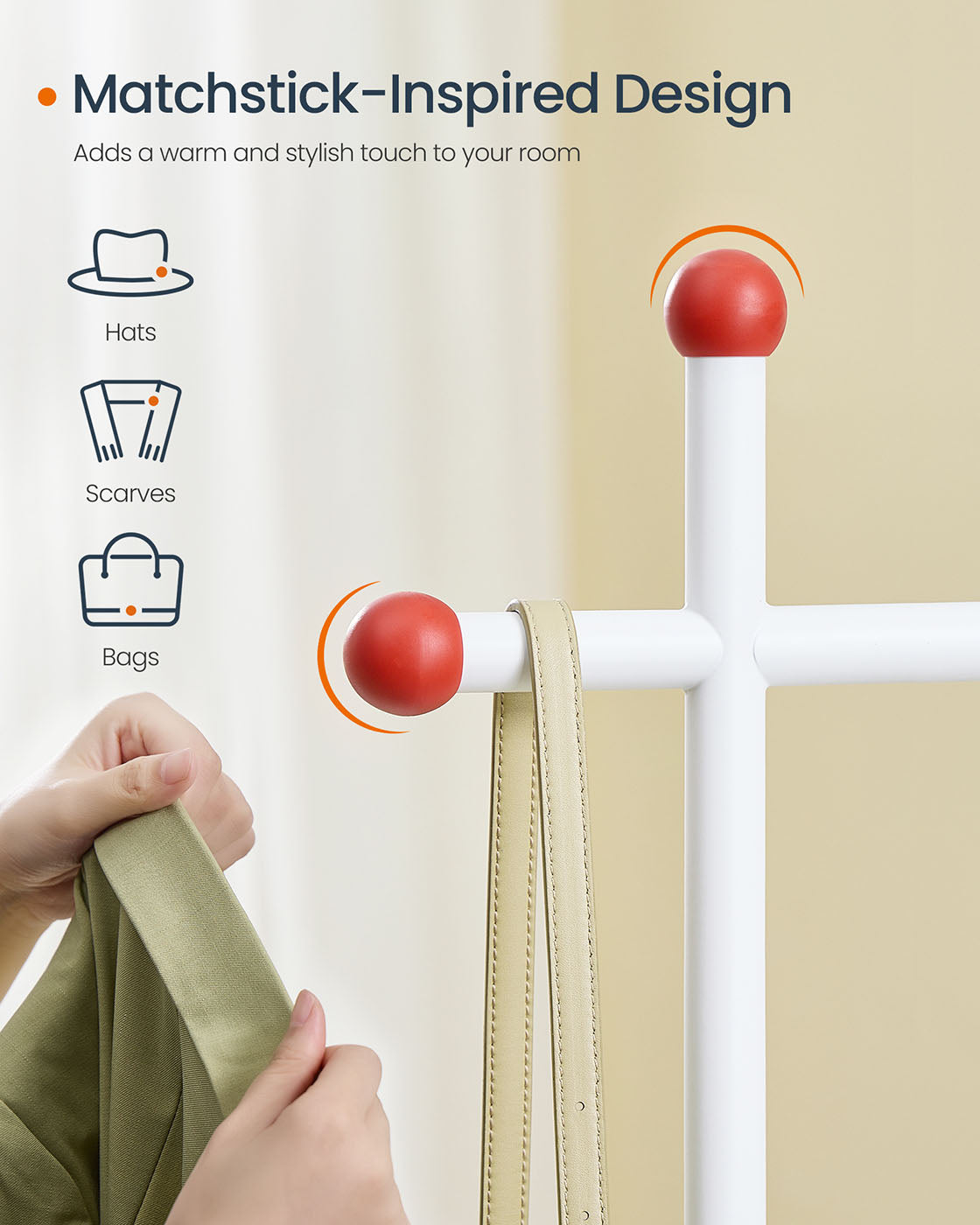 Portable Clothes Rack - Metal - Matte White - Includes Matchstick-Shaped Hooks