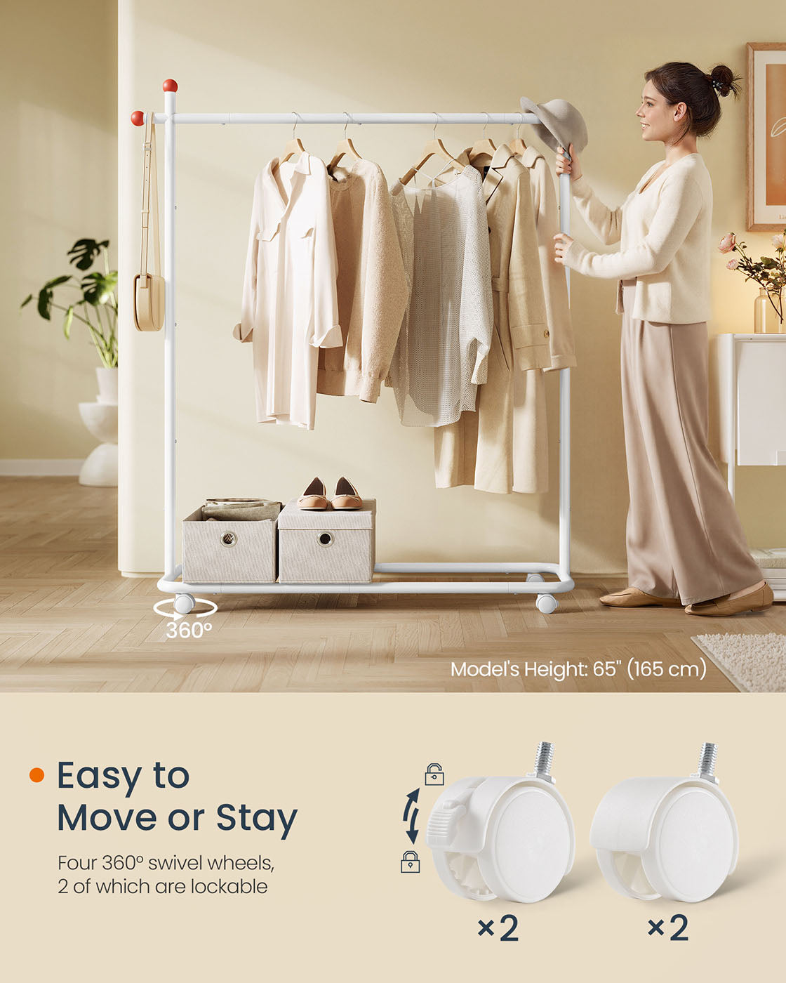 Portable Clothes Rack - Metal - Matte White - Includes Matchstick-Shaped Hooks
