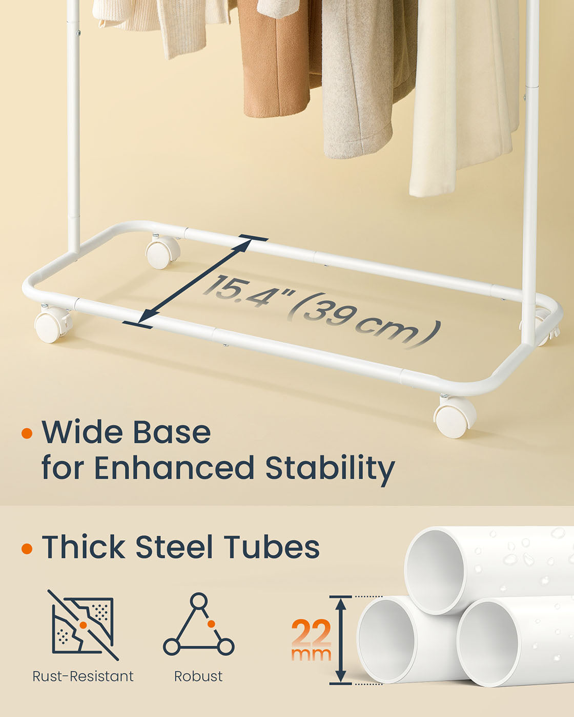 Portable Clothes Rack - Metal - Matte White - Includes Matchstick-Shaped Hooks