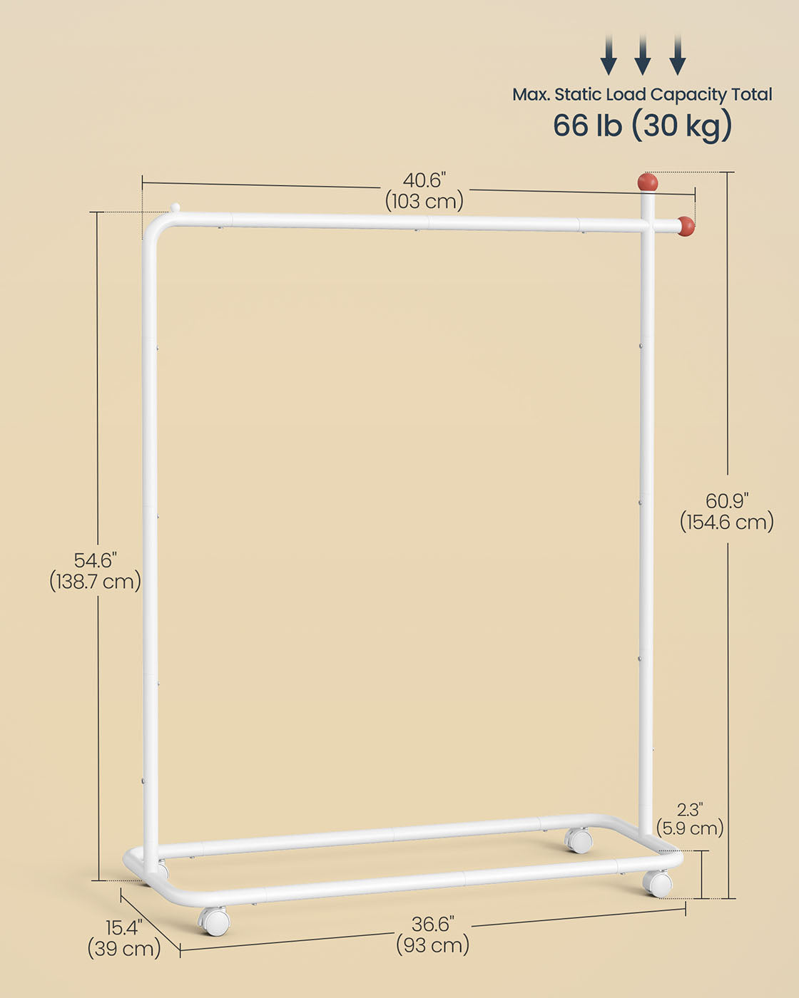Portable Clothes Rack - Metal - Matte White - Includes Matchstick-Shaped Hooks