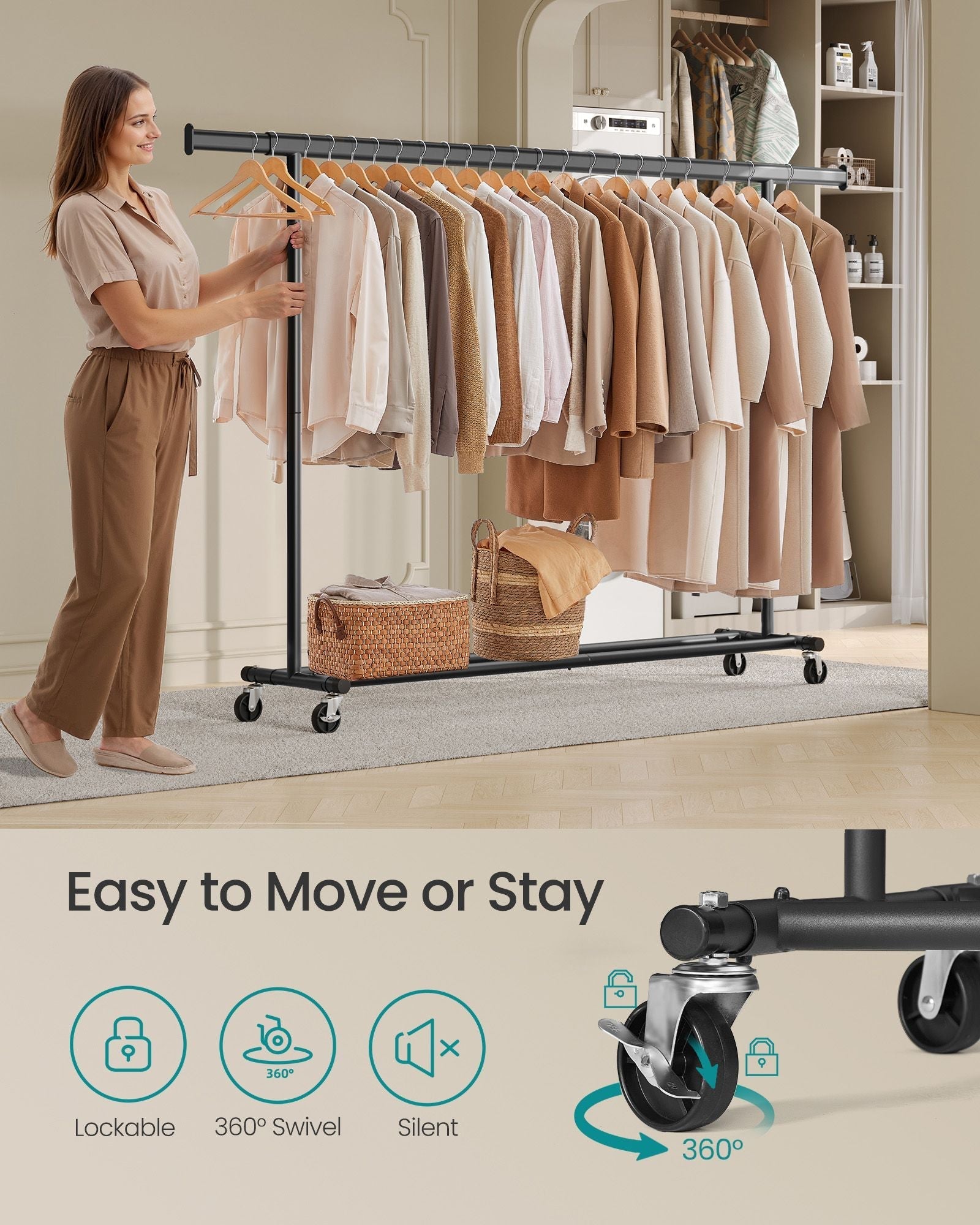 Heavy Duty Portable Clothes Rack - Metal - Black - Extendable Rail up to 150 kg Capacity
