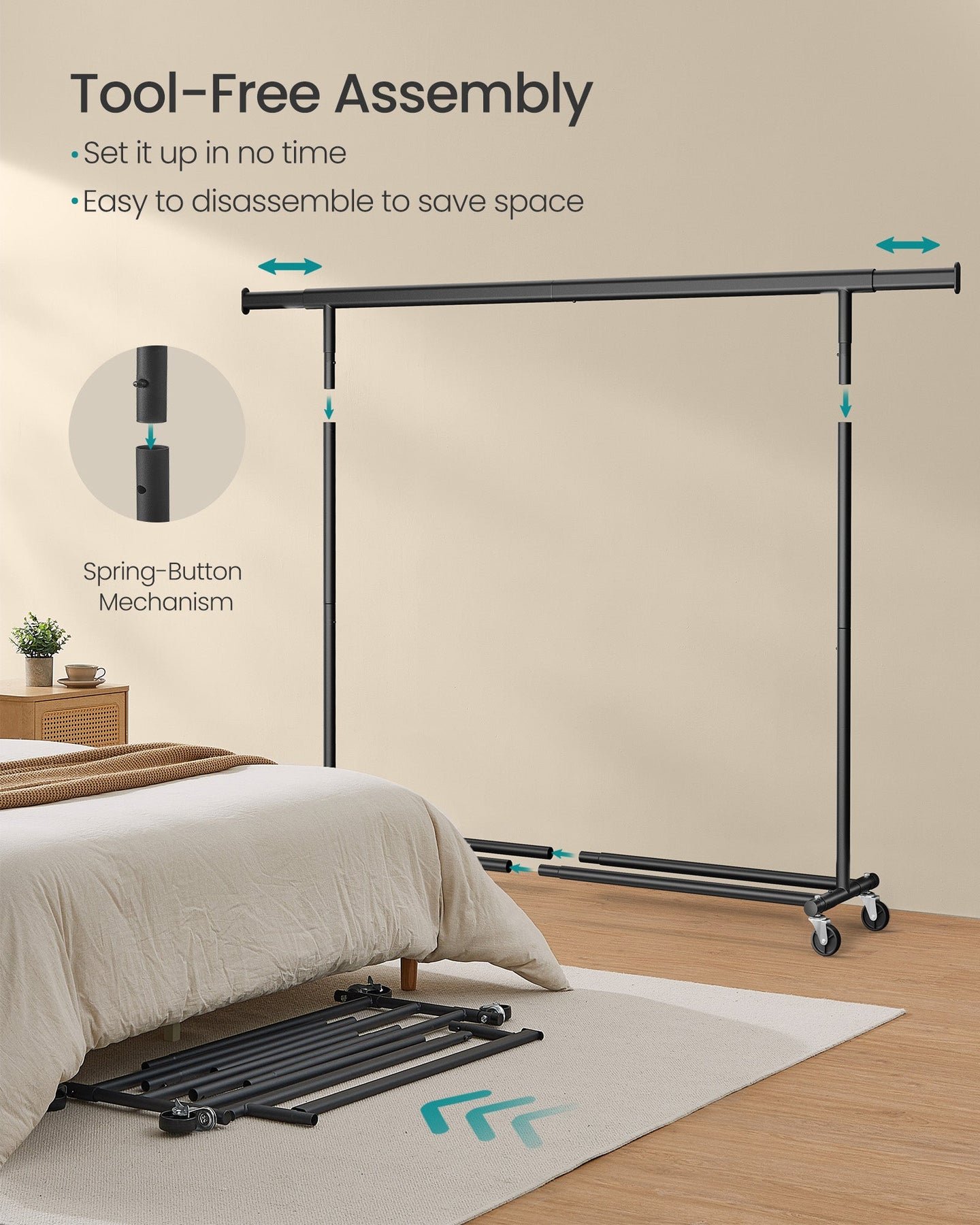 Heavy Duty Portable Clothes Rack - Metal - Black - Extendable Rail up to 150 kg Capacity