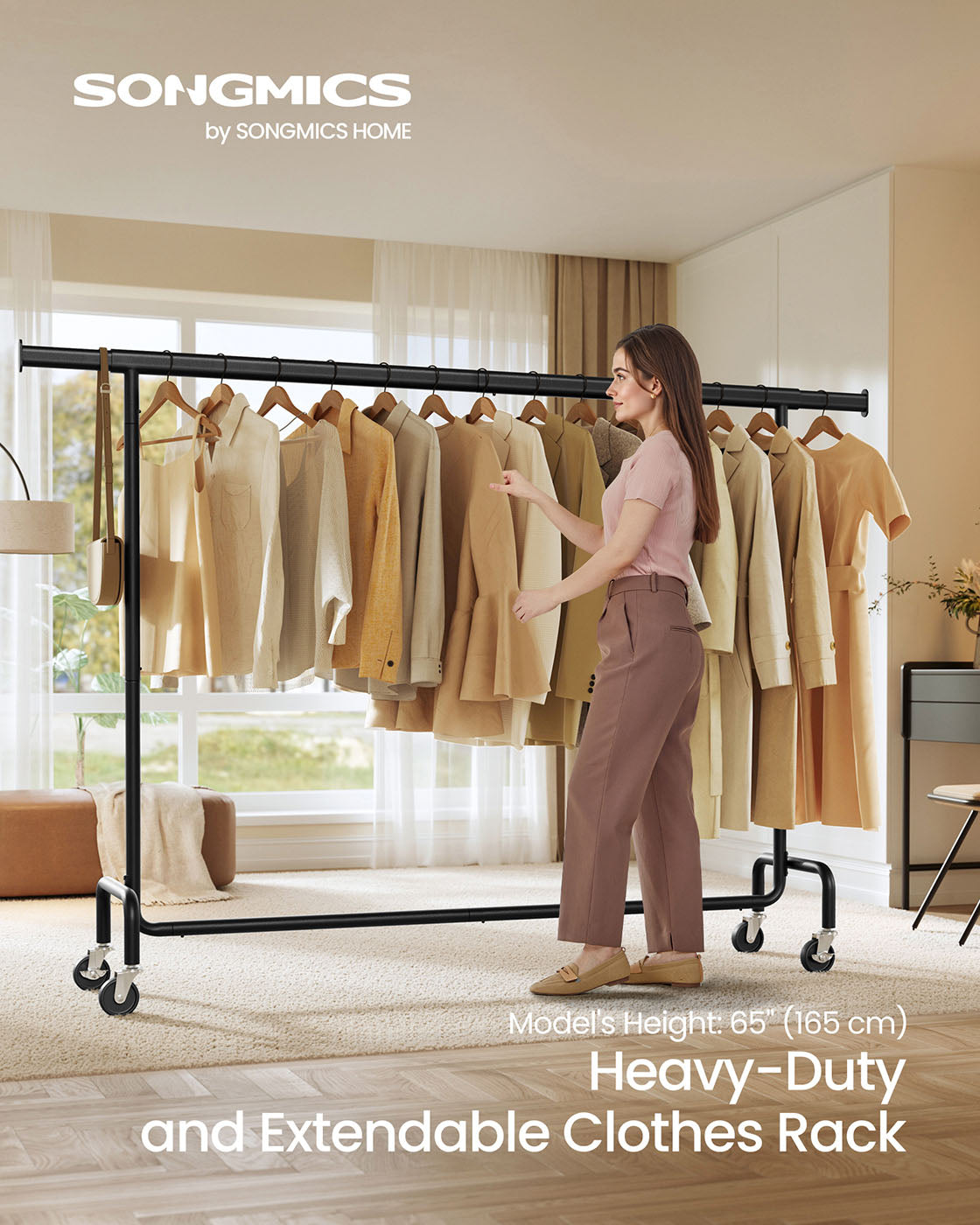 Clothes Rack - Heavy-Duty Steel - Matte Black - Extendable Hanging Rail