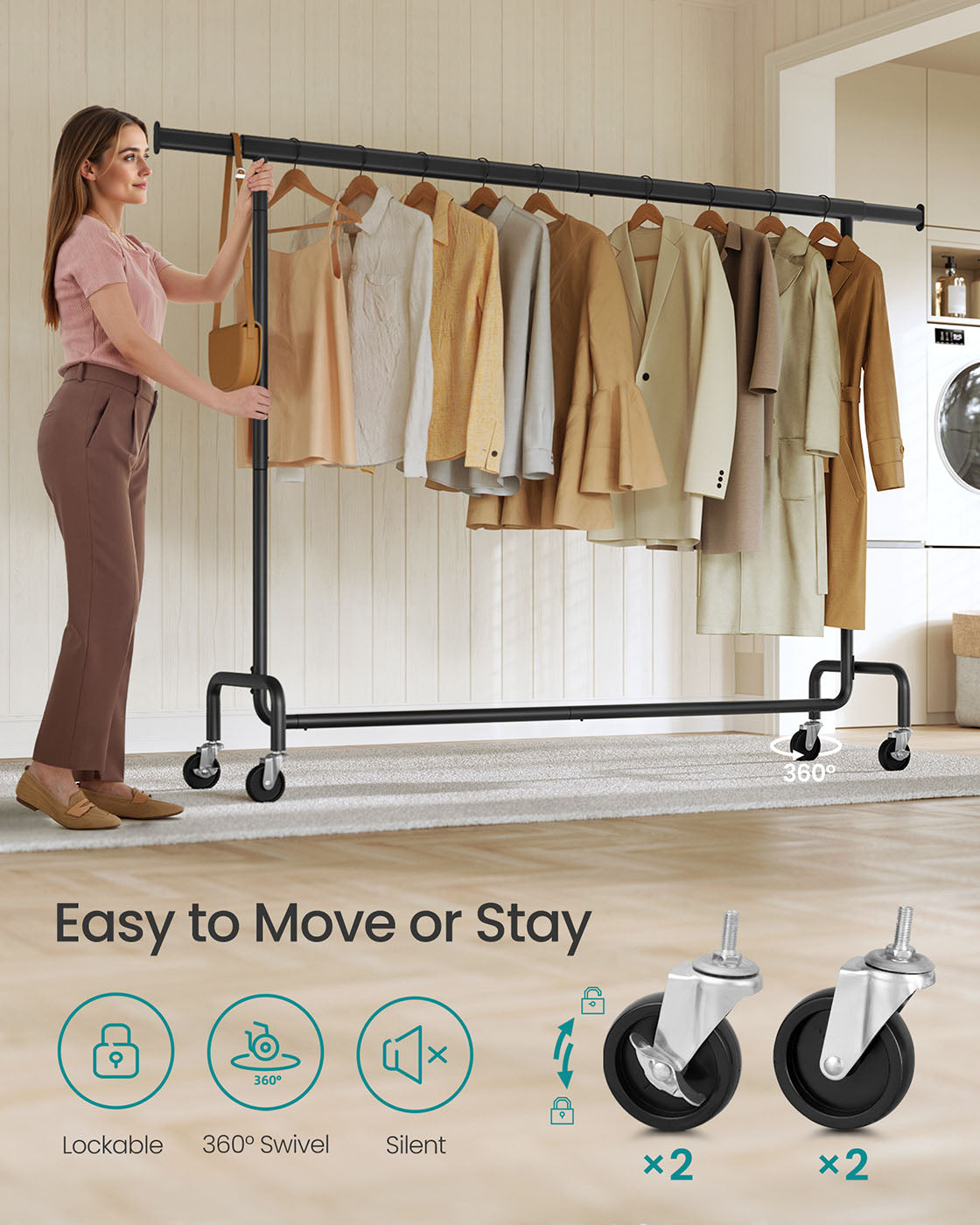 Clothes Rack - Heavy-Duty Steel - Matte Black - Extendable Hanging Rail