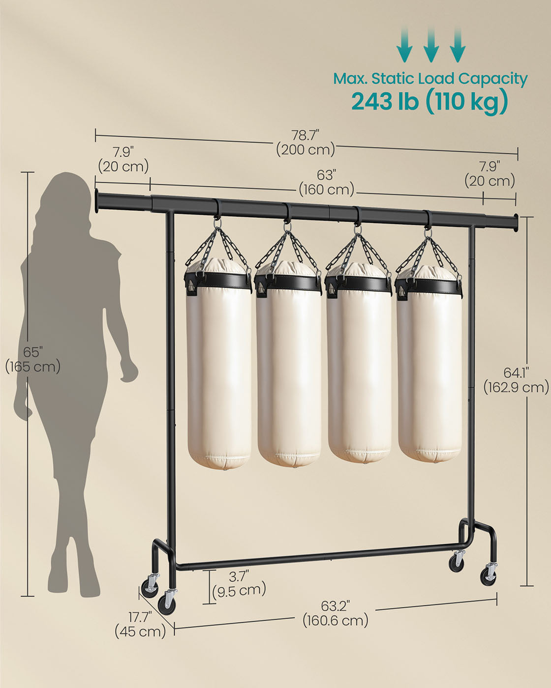 Clothes Rack - Heavy-Duty Steel - Matte Black - Extendable Hanging Rail