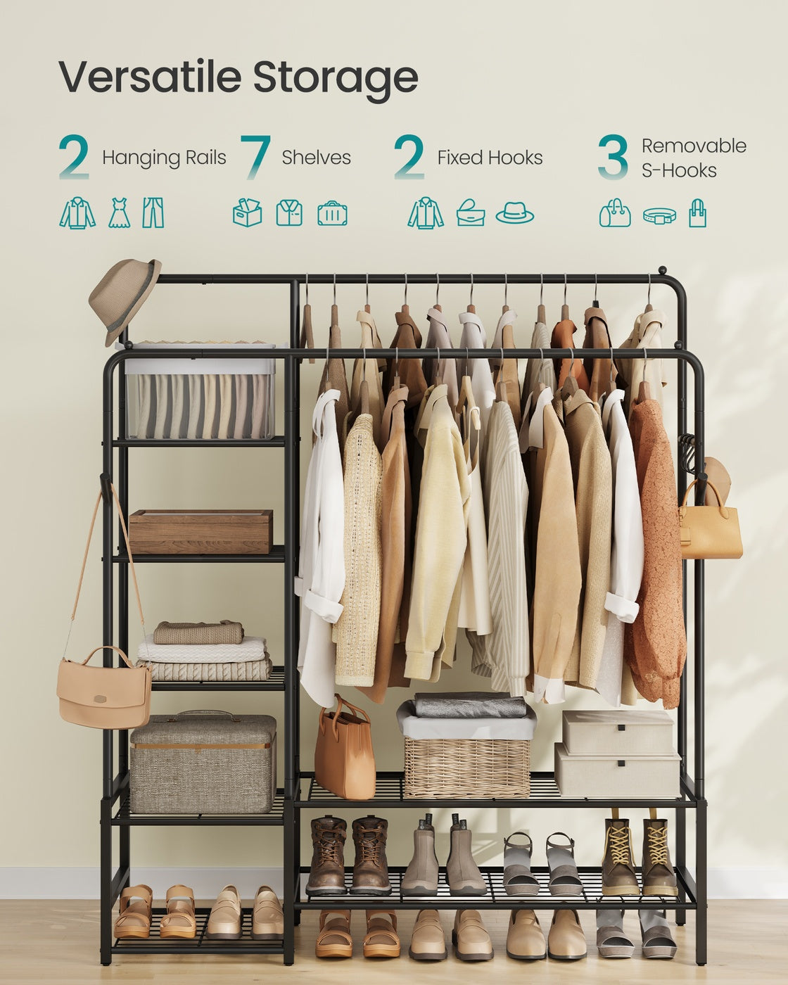 Open Wardrobe Clothes Rack - 45L - Steel - 7 Shelves