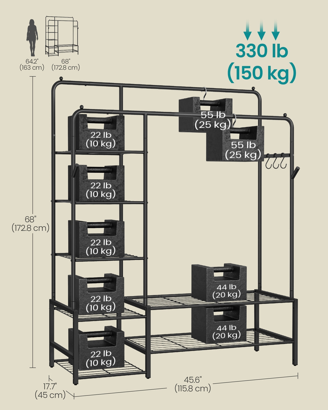 Open Wardrobe Clothes Rack - 45L - Steel - 7 Shelves