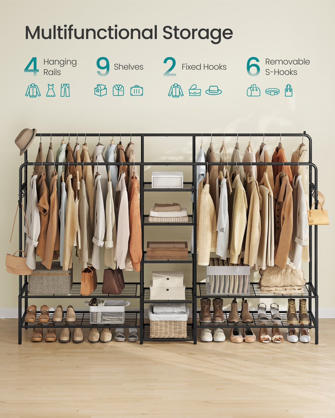 Open Wardrobe Clothes Rack - 76.8" - Steel - 7 Shelves