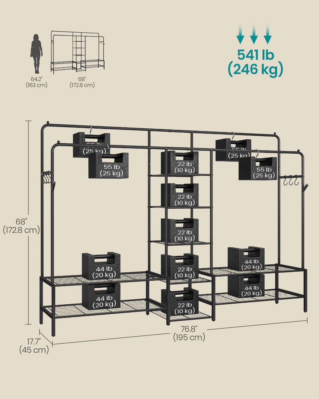 Open Wardrobe Clothes Rack - 76.8" - Steel - 7 Shelves