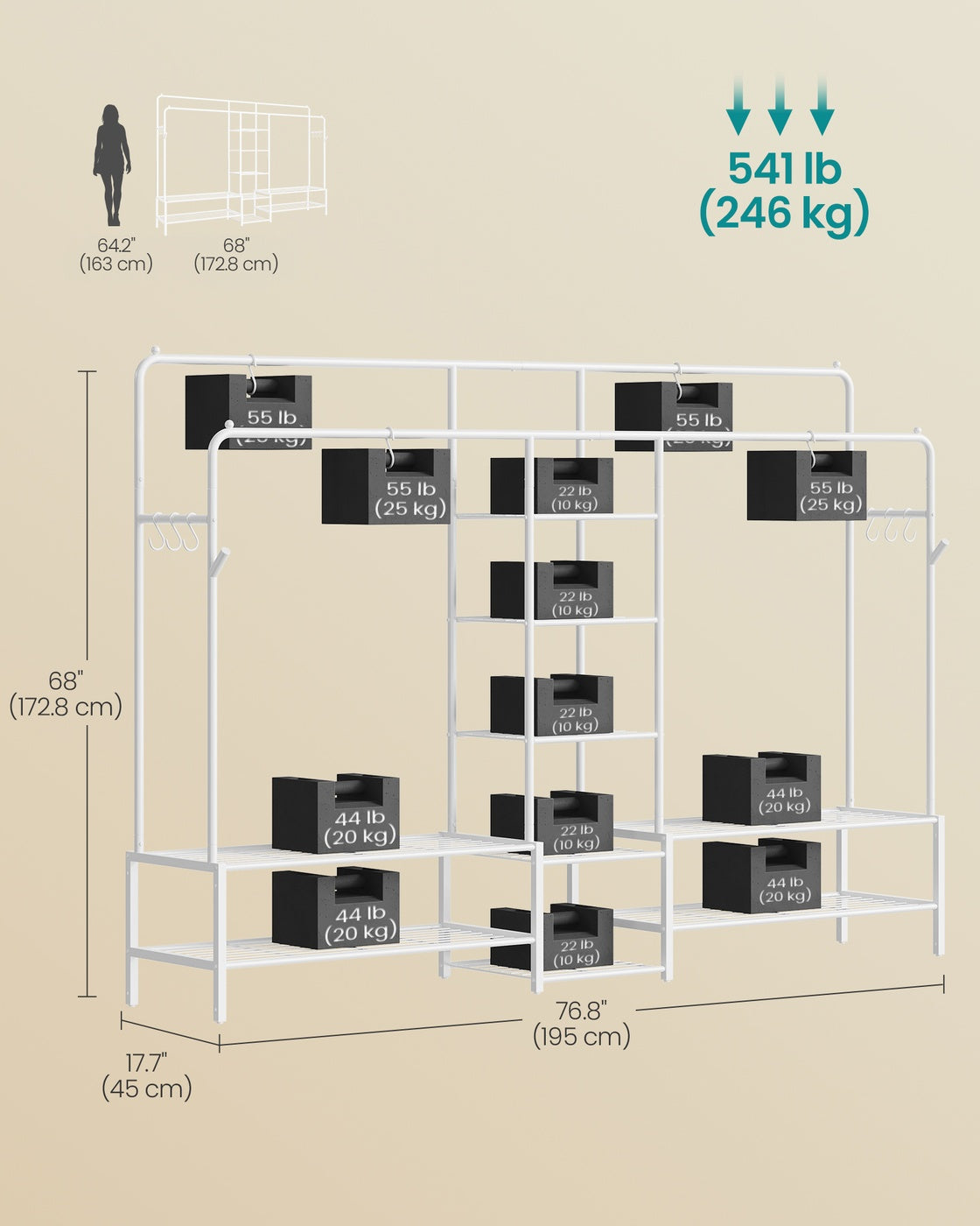 Clothes Rack - 541L - Steel - 9 Shelves