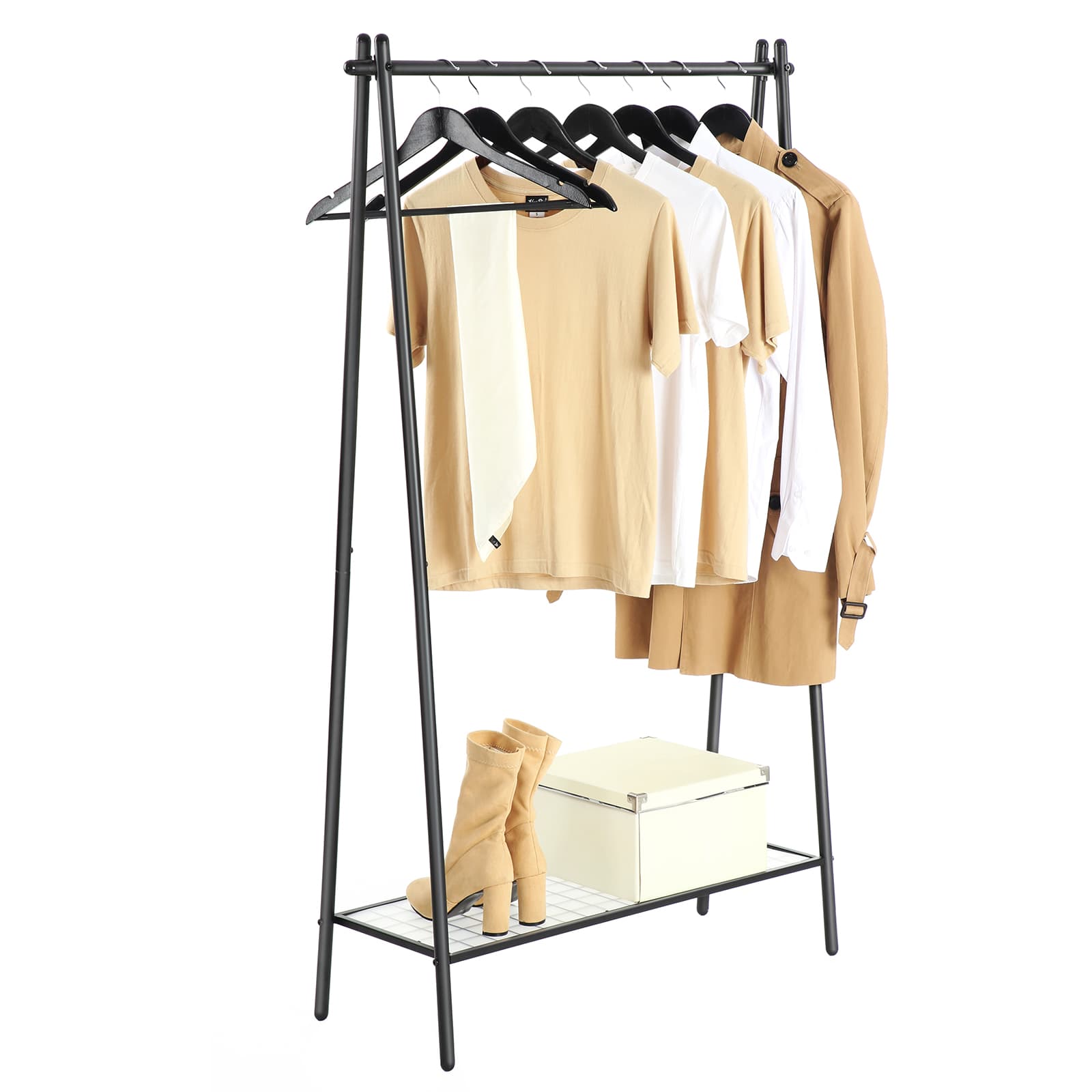 Garment Rack - Steel - Matte Black - Includes Hanging Rail and Bottom Shelf