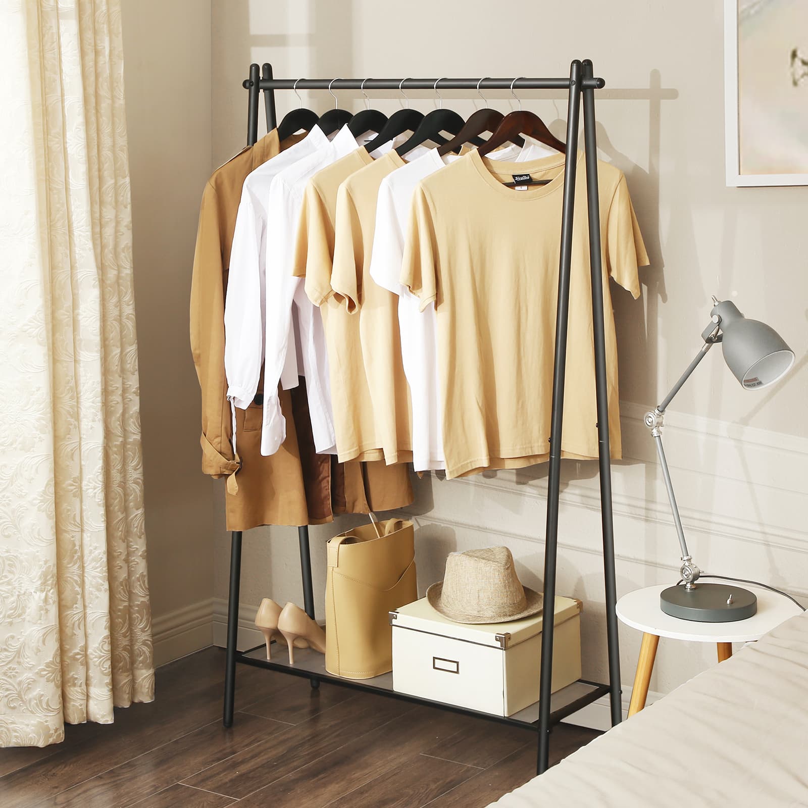 Garment Rack - Steel - Matte Black - Includes Hanging Rail and Bottom Shelf
