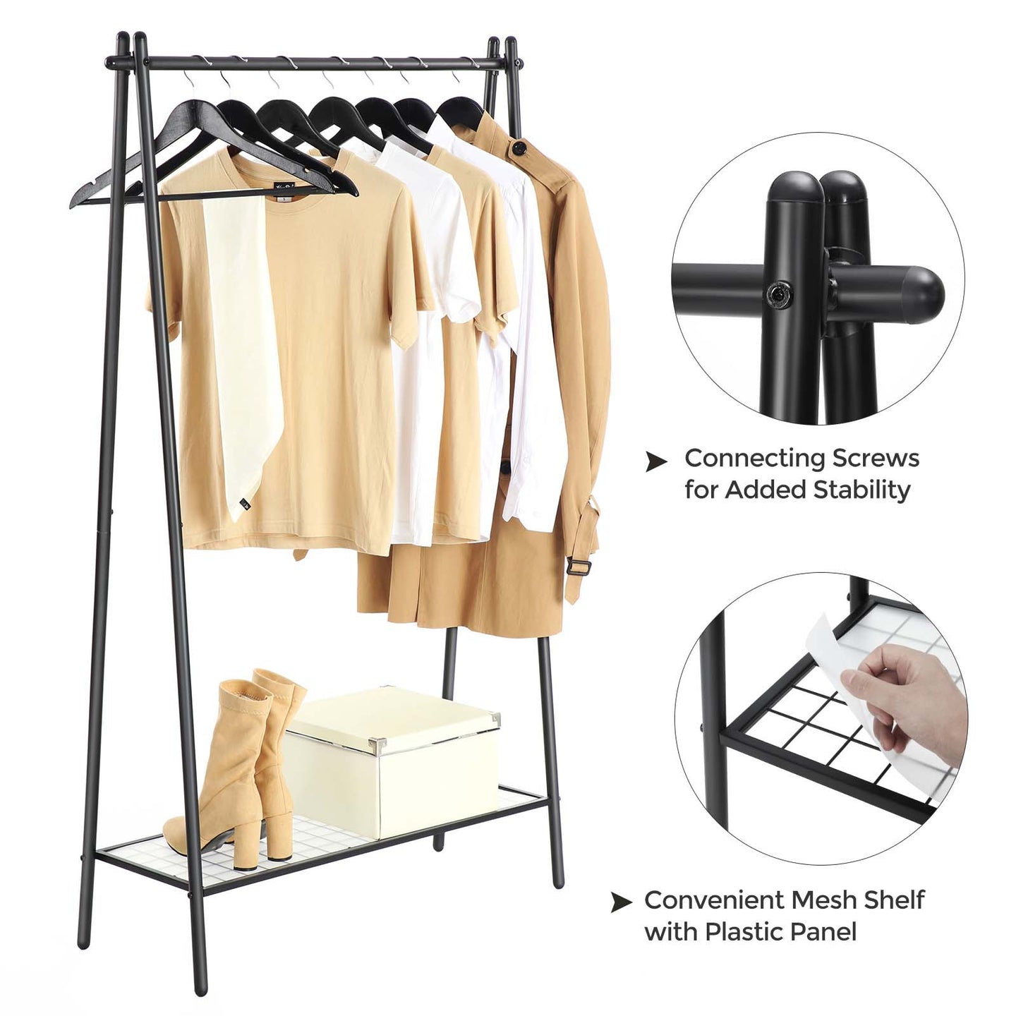 Garment Rack - Steel - Matte Black - Includes Hanging Rail and Bottom Shelf