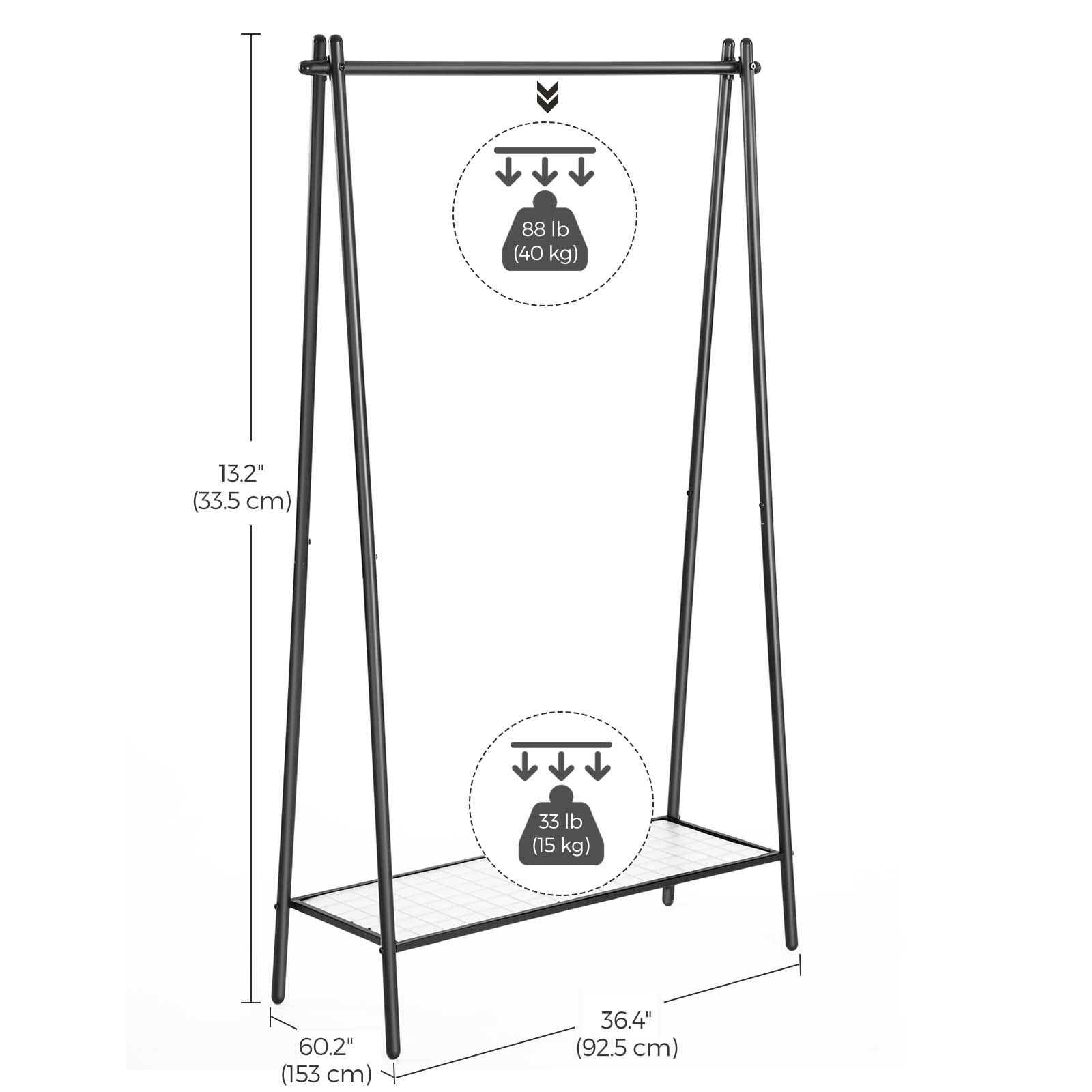 Garment Rack - Steel - Matte Black - Includes Hanging Rail and Bottom Shelf