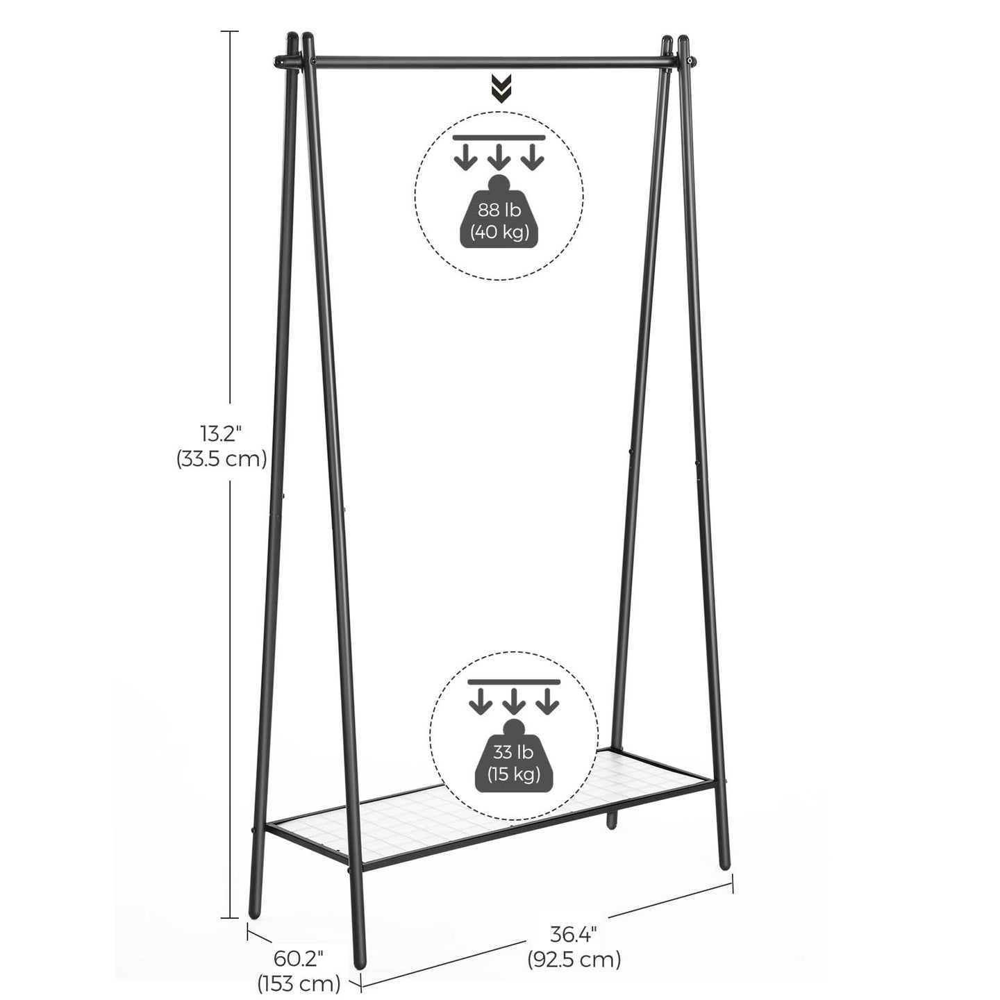 Garment Rack - Steel - Matte Black - Includes Hanging Rail and Bottom Shelf