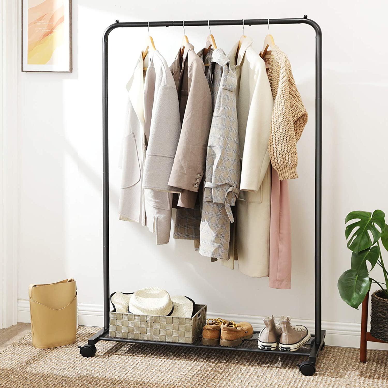 Clothes Rack - Metal - Black - Mobile with Storage Shelf