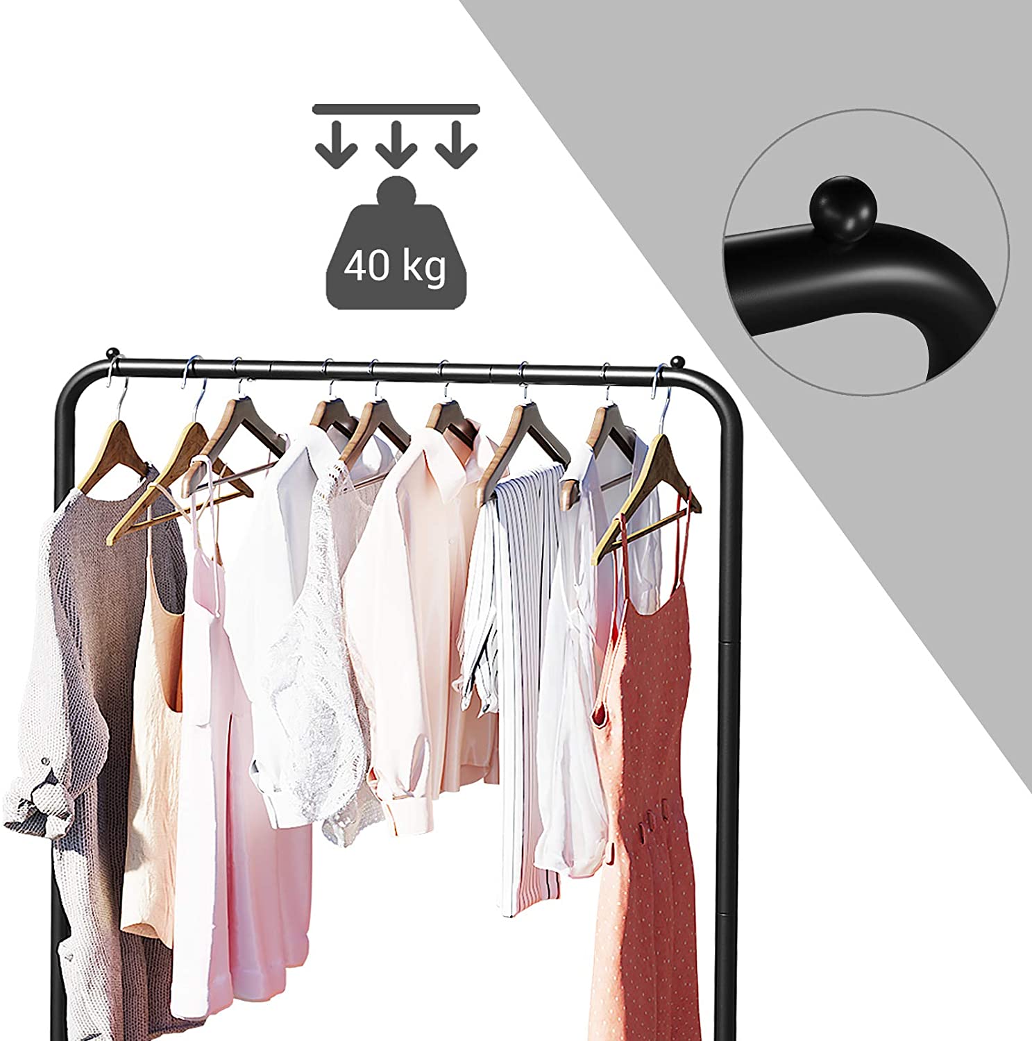 Clothes Rack - Metal - Black - Mobile with Storage Shelf