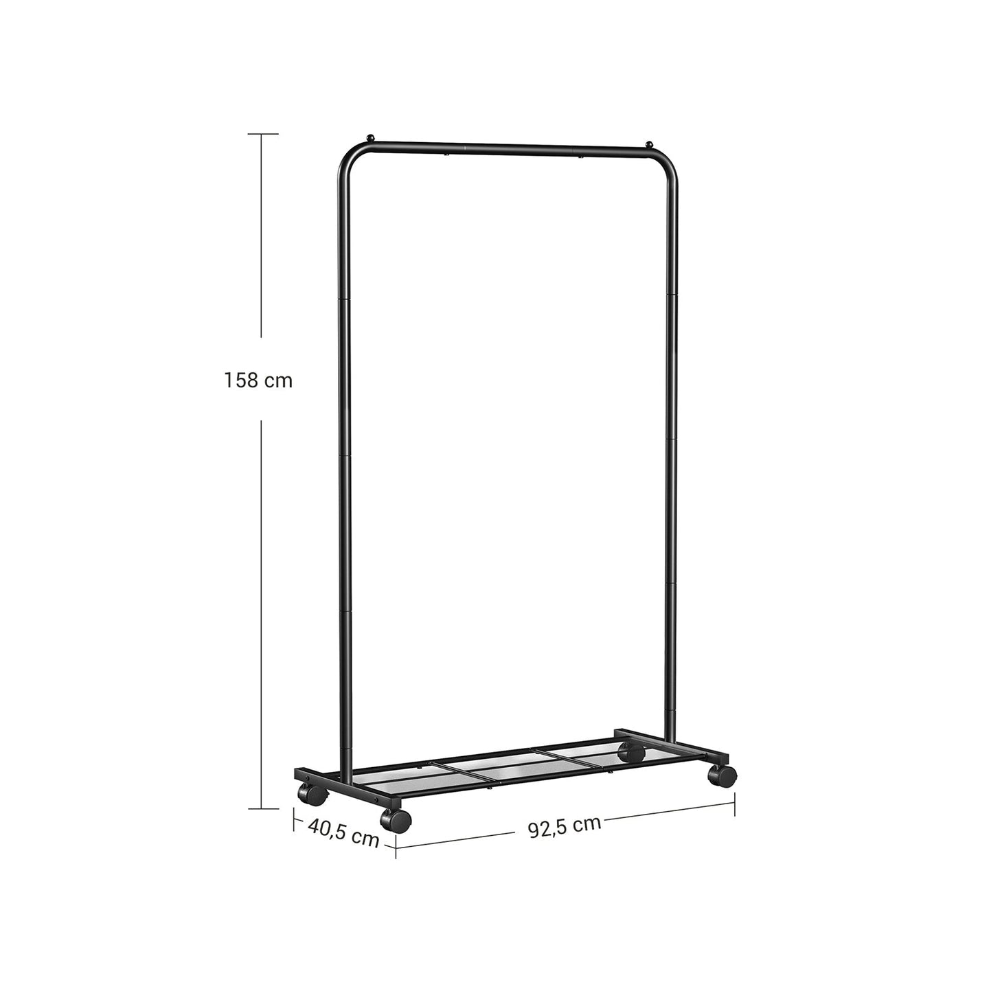 Clothes Rack - Metal - Black - Mobile with Storage Shelf