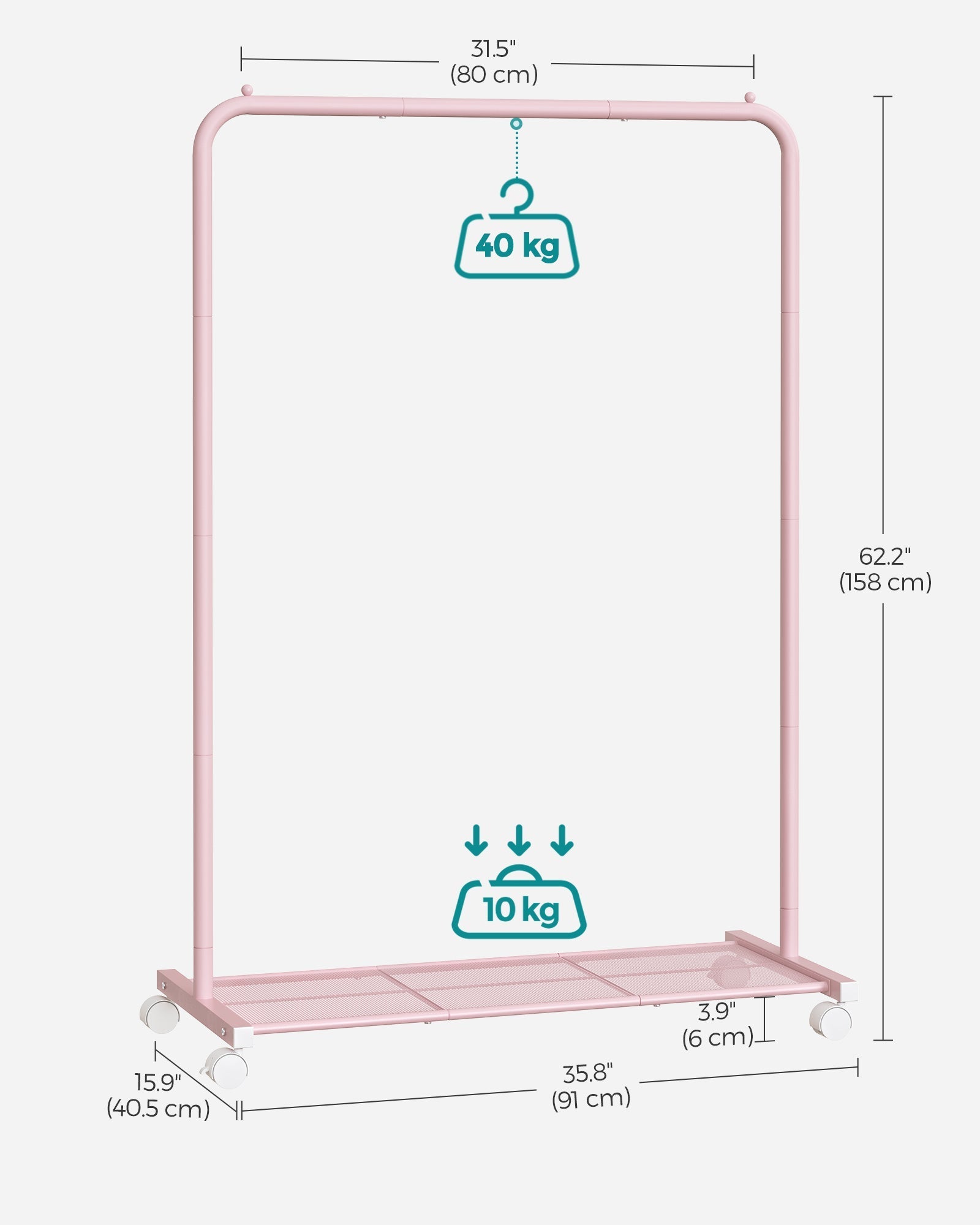 Garment Rack - Metal - Jelly Pink - Mobile with Storage Shelf