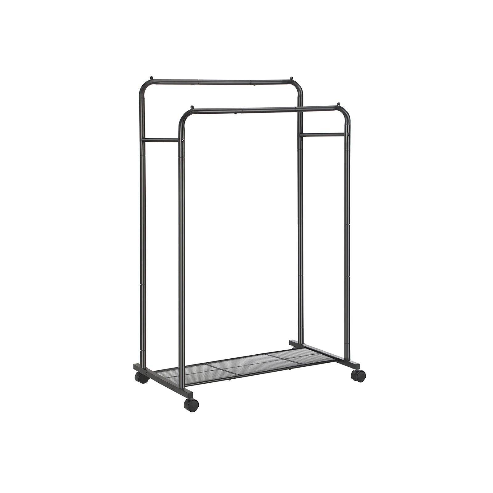 Garment Rack - Metal - Black - Double-Rail with Wheels and Mesh Shelf