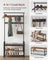 Coat Rack Stand - Steel - Rustic Brown and Black - Free Standing with Removable Hooks and Bench