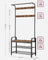 Coat Rack Stand - Steel - Rustic Brown and Black - Free Standing with Removable Hooks and Bench