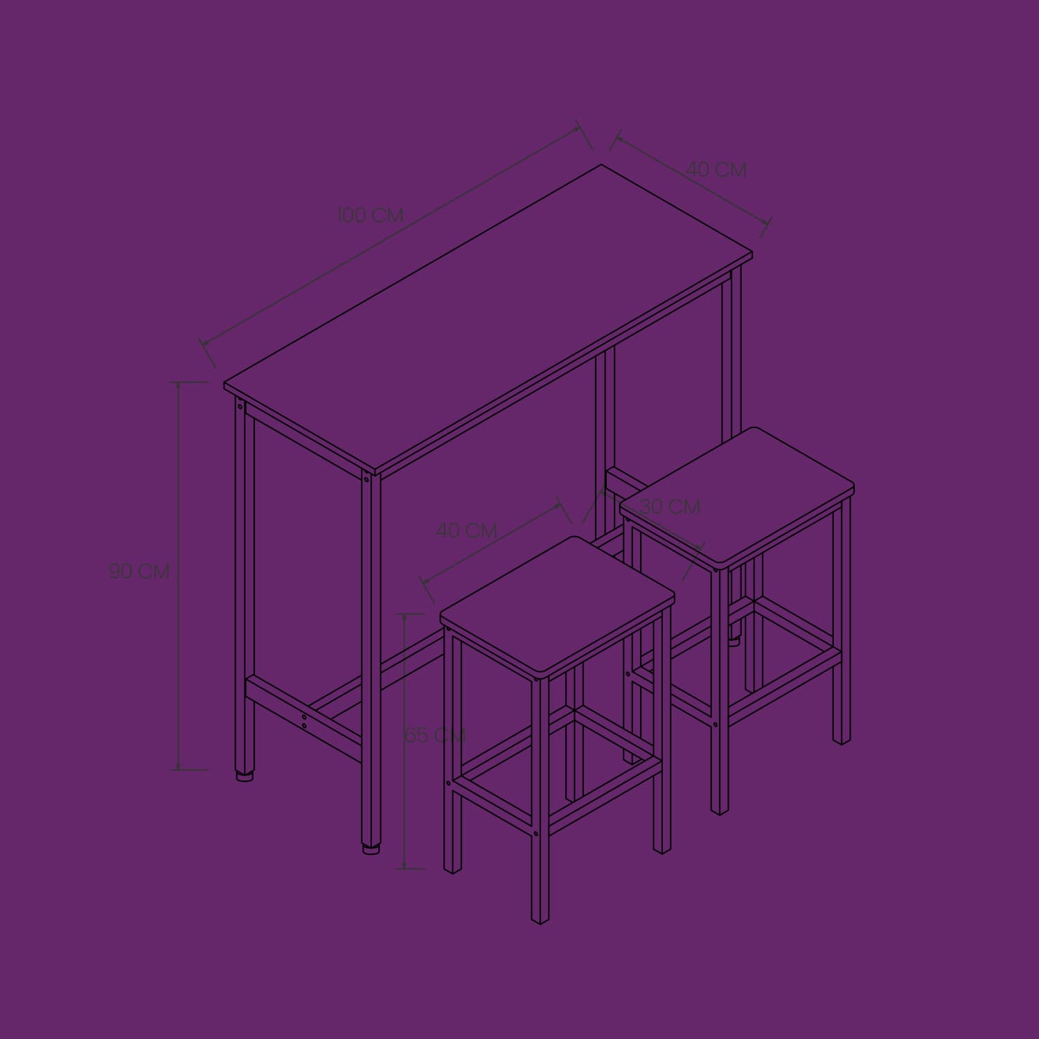 Bar Table Set - Steel - Rustic Brown and Black - Includes Two Stools