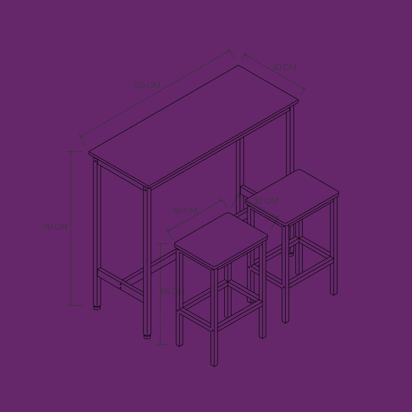 Bar Table Set - Steel - Rustic Brown and Black - Includes Two Stools