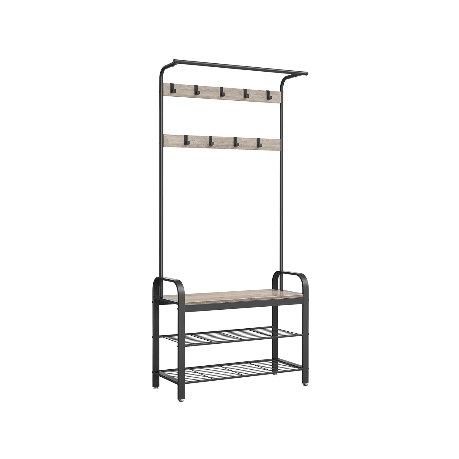 Coat Rack - Steel - Hazelnut Brown and Black - 4-in-1 Design with Shoe Storage Bench