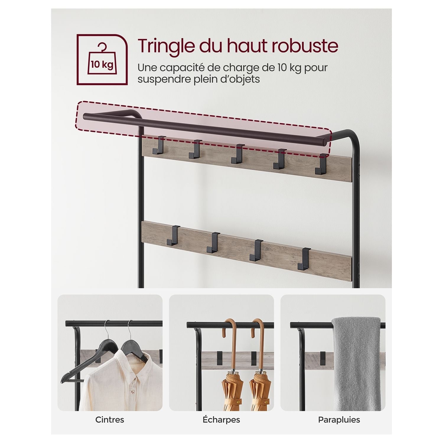 Coat Rack - Steel - Hazelnut Brown and Black - 4-in-1 Design with Shoe Storage Bench