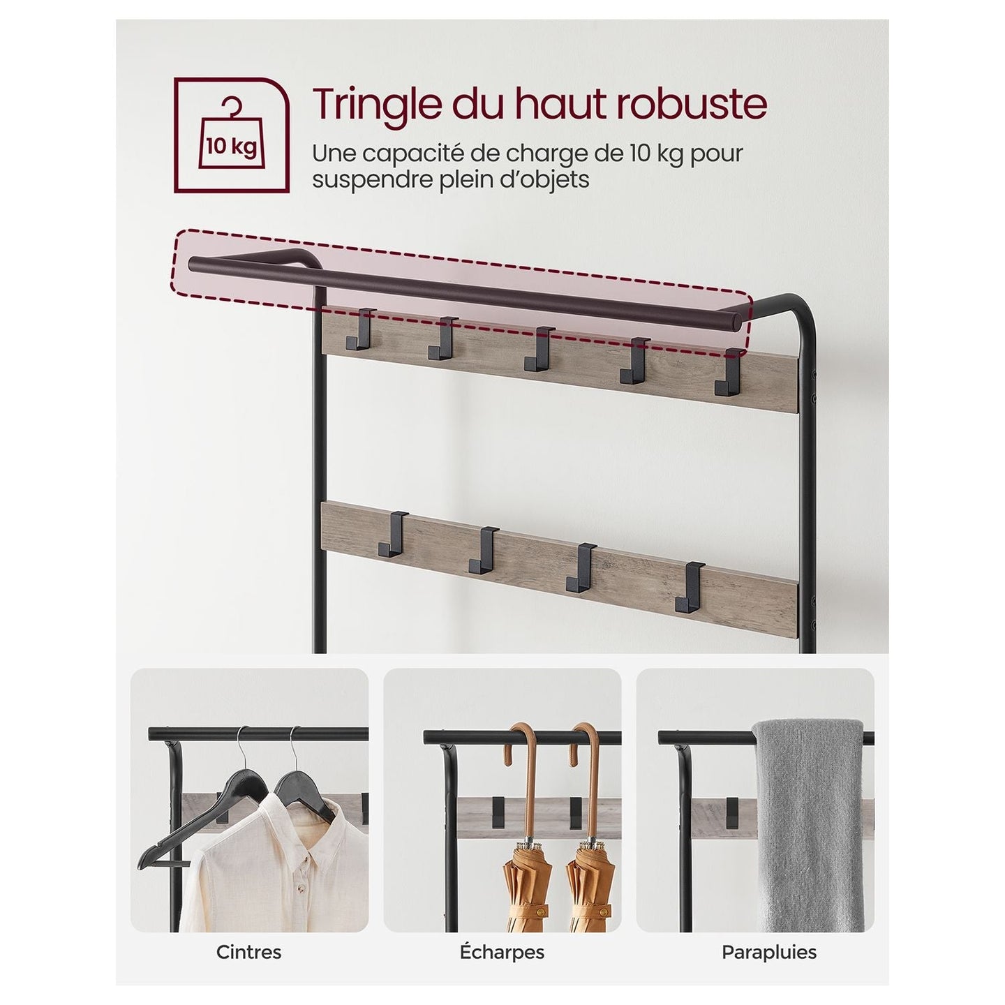 Coat Rack - Steel - Hazelnut Brown and Black - 4-in-1 Design with Shoe Storage Bench