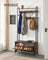 Coat Rack with Shoe Storage - 9 Hooks and Top Shelf - Wood - Rustic Brown and Black