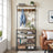 Clothes Rack - Metal - Rustic Brown and Black - Multiple Storage Options with Hooks