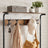 Clothes Rack - Metal - Rustic Brown and Black - Multiple Storage Options with Hooks