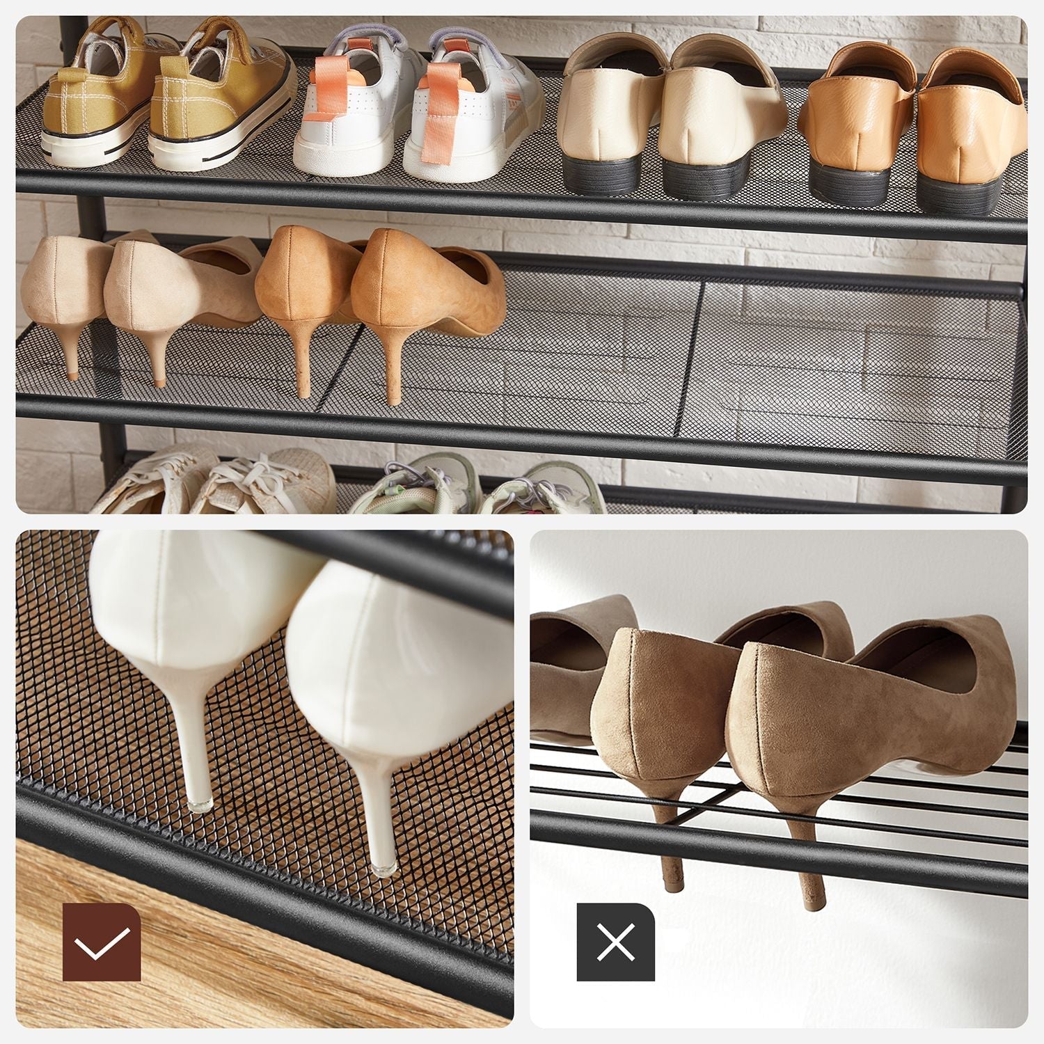 Clothes Rack - Metal - Rustic Brown and Black - Multiple Storage Options with Hooks